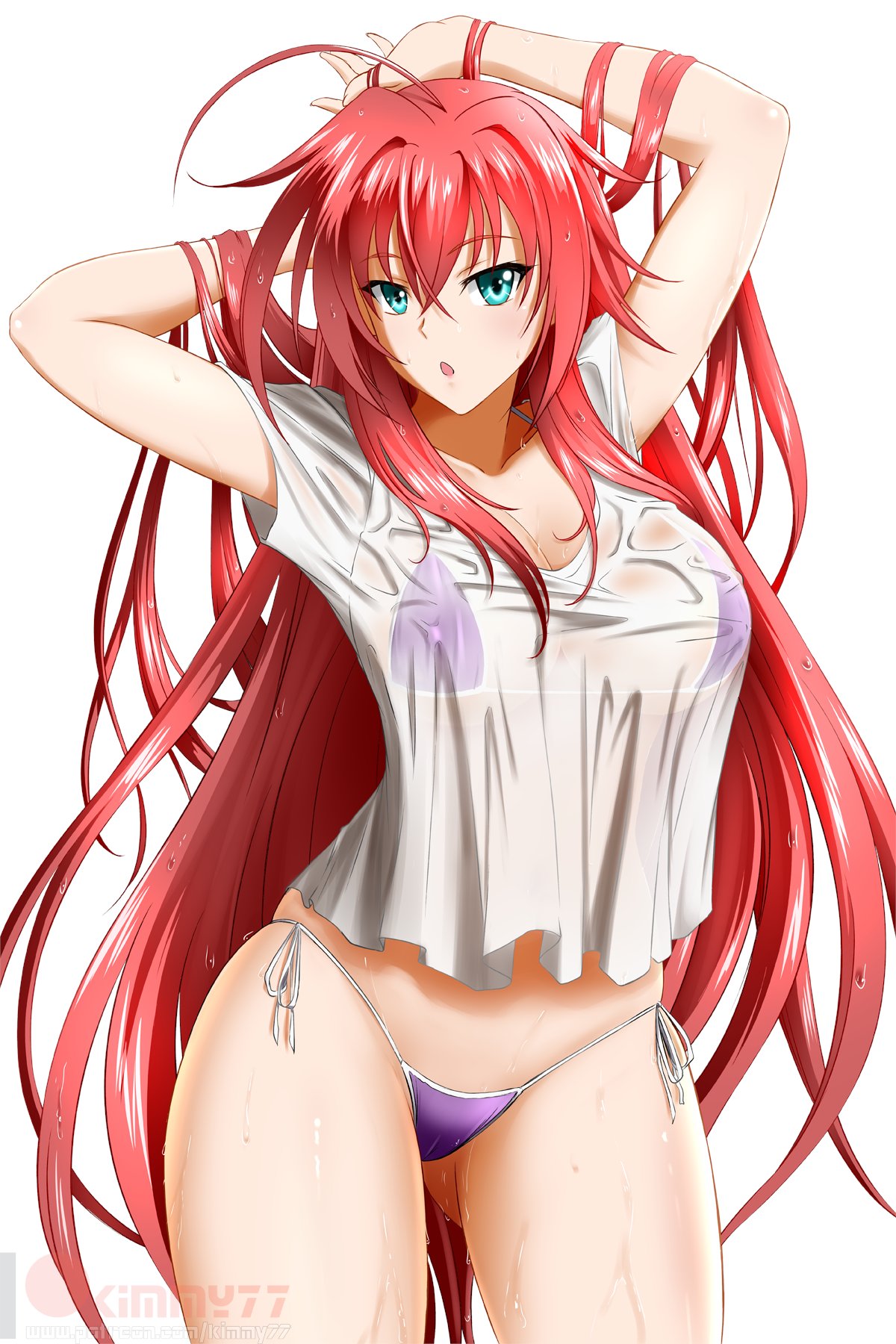 1girls, big breasts, breasts, collarbone, female, female only, frilled pillow, frills, hair ribbon, high ponytail, high school dxd, highres, kimmy77, rias gremory, solo