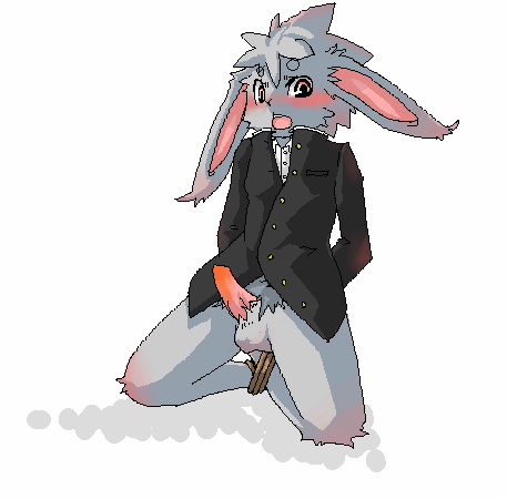 1boy anthro blush bondage bottomless fur furry kosian lagomorph male male_only pubic_tuft rabbit rope solo syamu