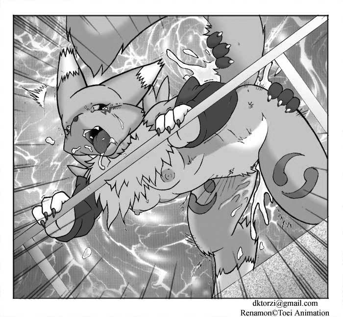 anthro breasts canine cum digimon dk_luis female fox fur furry male messy monochrome panting renamon sex straight tagme tagme_(artist)