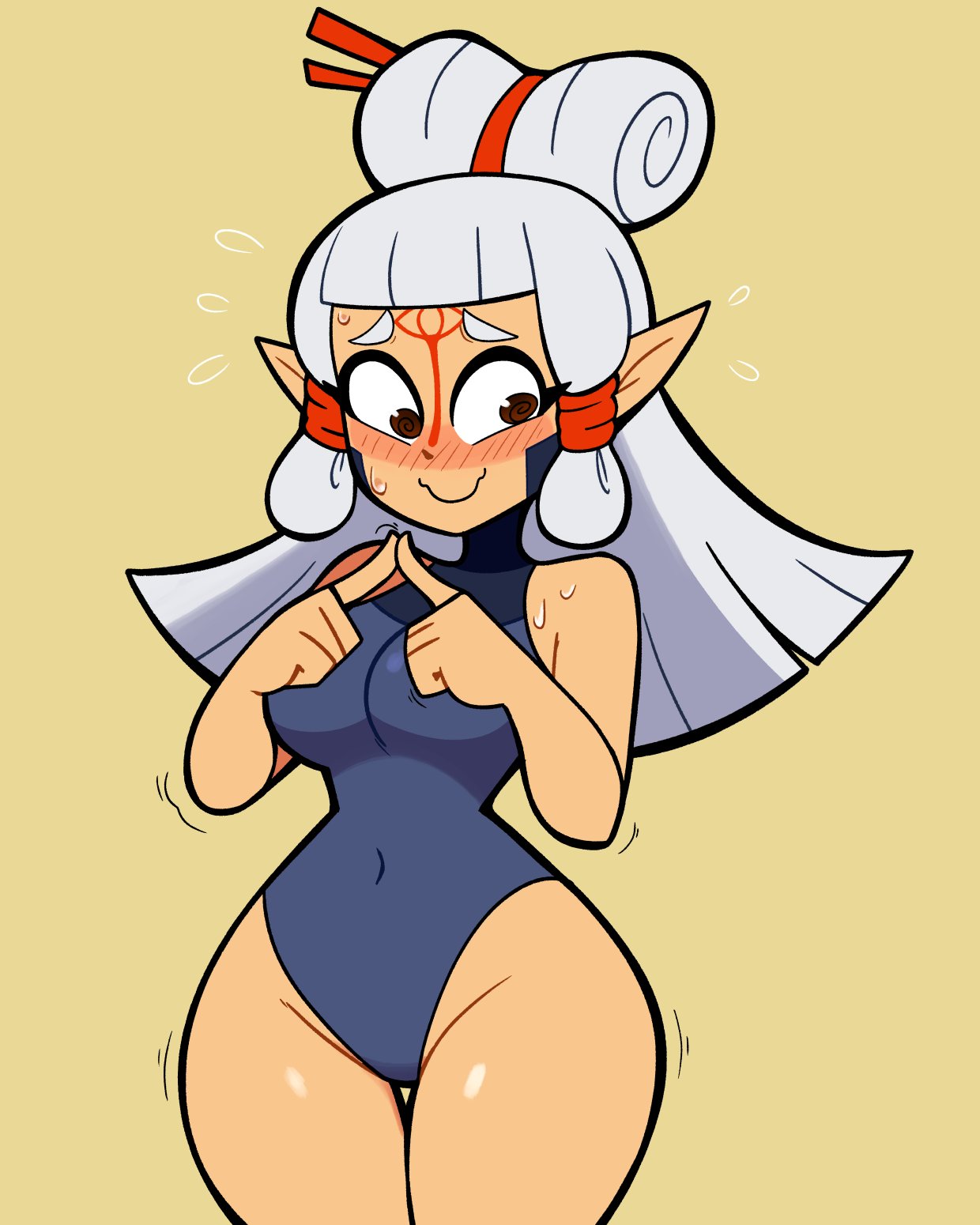1girls, blush, breasts, breath of the wild, curvy, curvy figure, cute, cute female, embarrassed smile, female, female only, leotard, nervous smile, nintendo, paya (the legend of zelda), scott falco, scottfalco (artist), smile, tagme, the legend of zelda, thighs