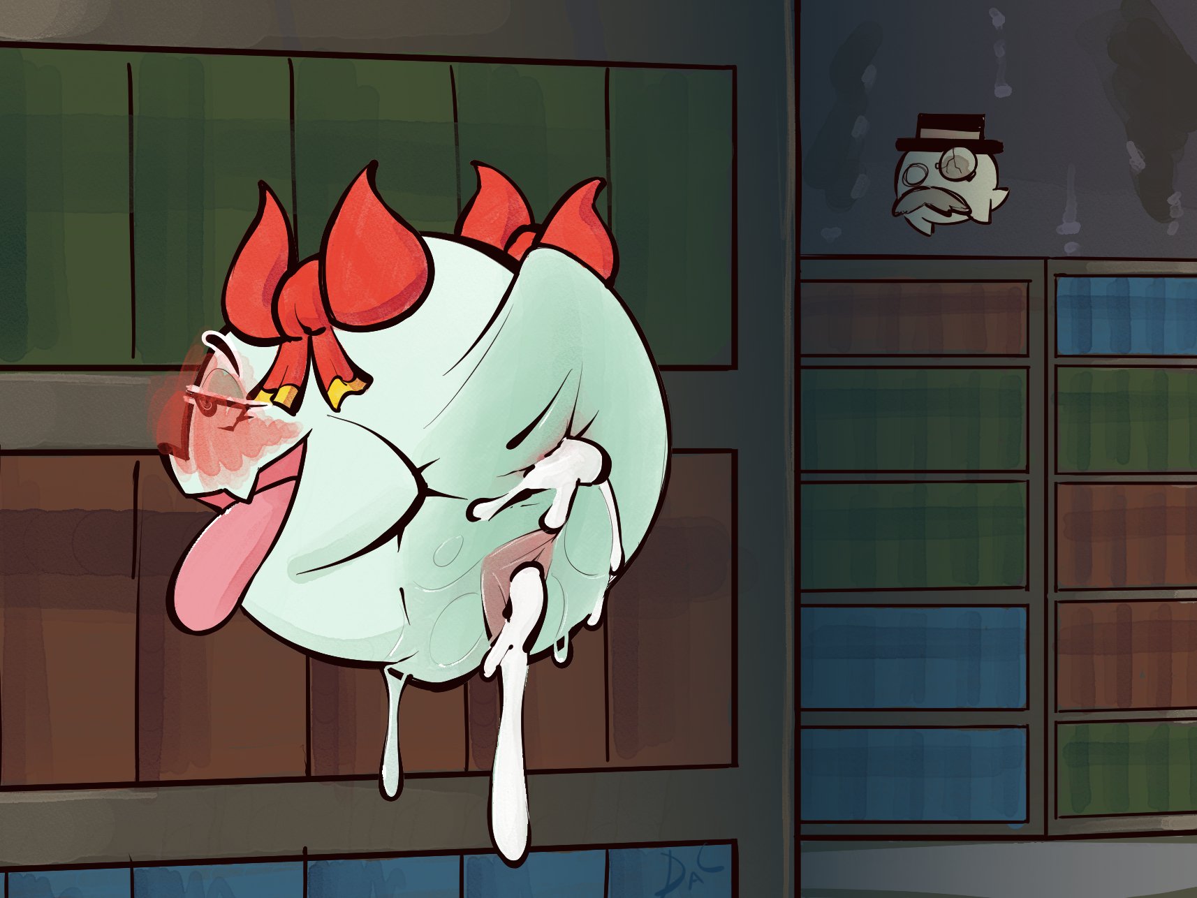 1boy, 1girls, anus, ass, boo (mario), bootler, cum, cum in ass, cum in pussy, cum inside, daclusia, lady bow, looking pleasured, mario (series), nintendo, nude, paper mario, paper mario: the thousand-year door, waddling head