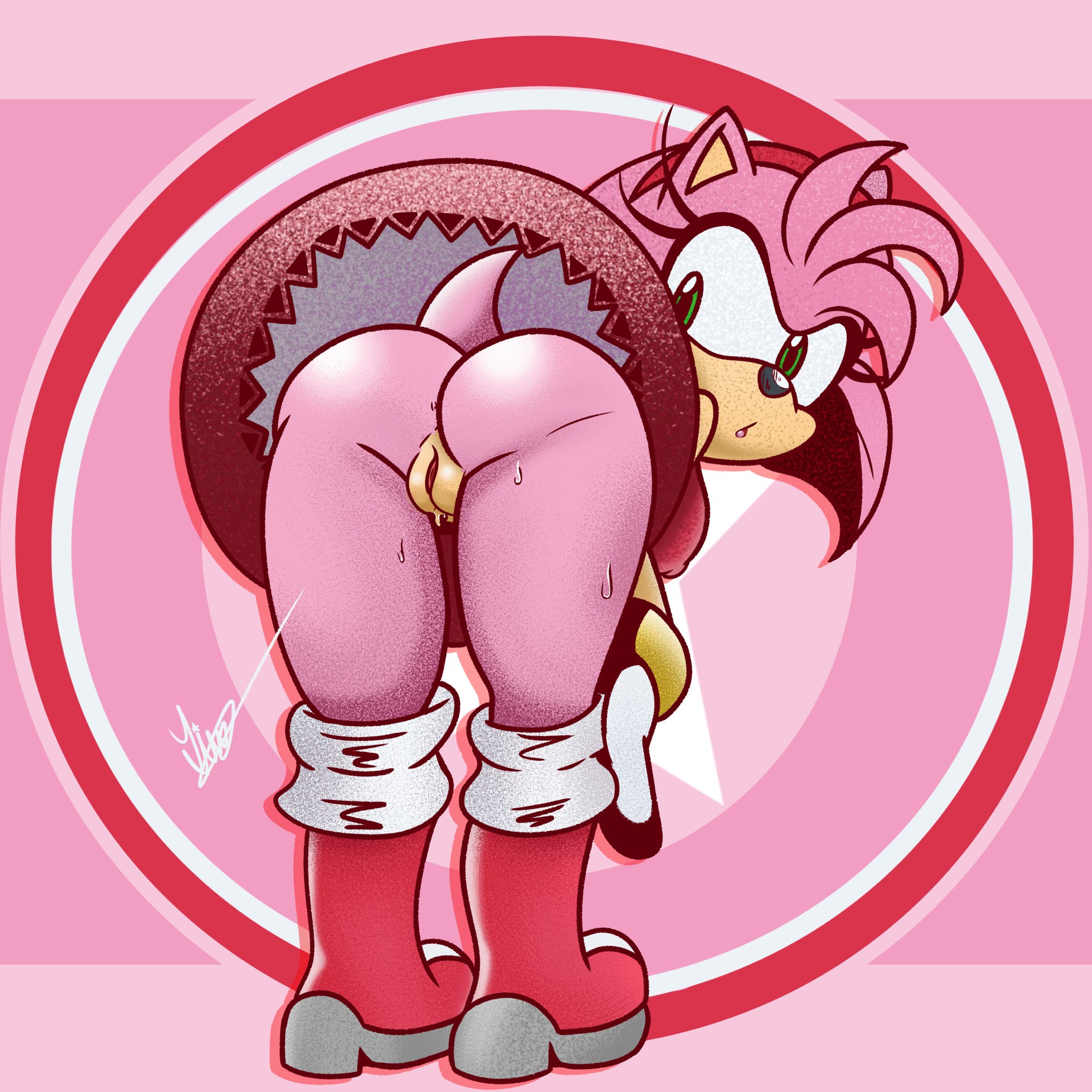 1girls, amy rose, anus, ass, ass focus, butt, butt focus, female, female focus, female only, looking at viewer, looking back, looking back at ass, looking back at self, looking behind, lxd369, mobian, mobian (species), mobian hedgehog, no panties, pussy, pussy juice, sega, solo, solo female, solo focus, sonic (series), sonic team, sonic the hedgehog (series), upskirt, vagina