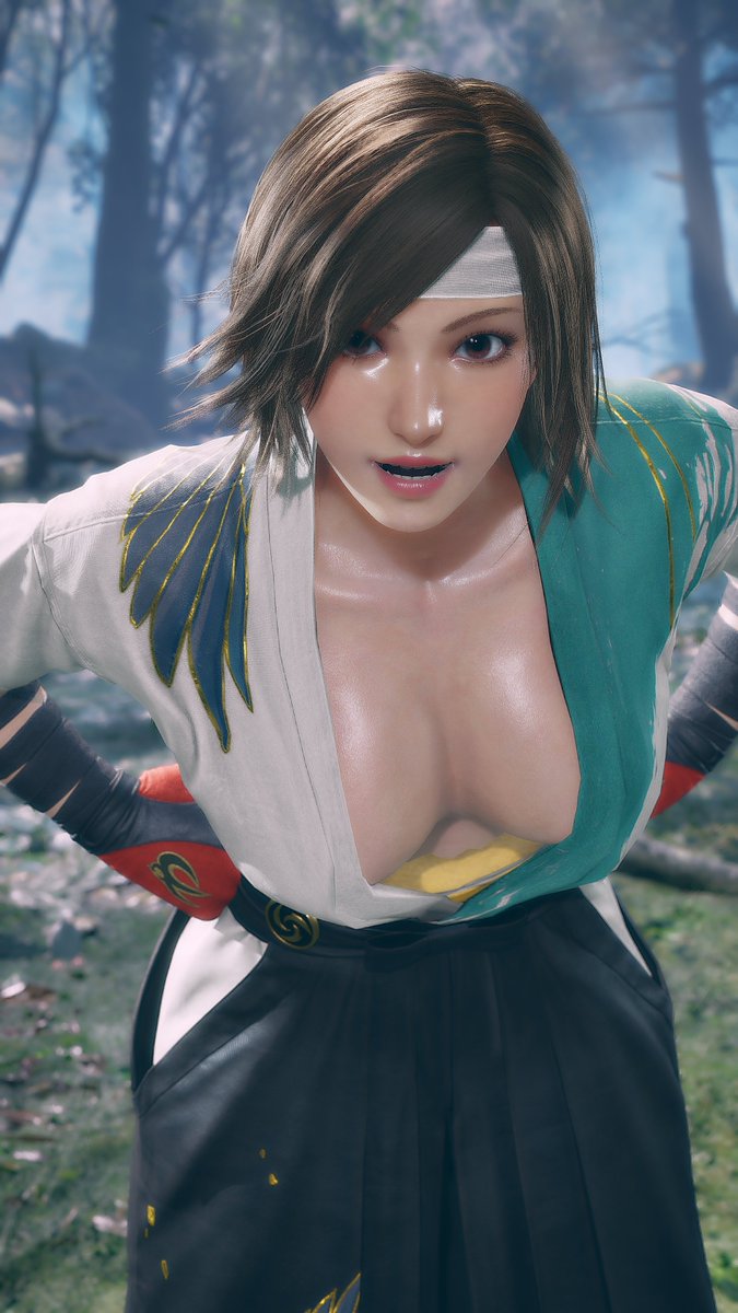3d, bent over, big breasts, cleavage, female, female only, kazama asuka, smile, tekken, tekken 8