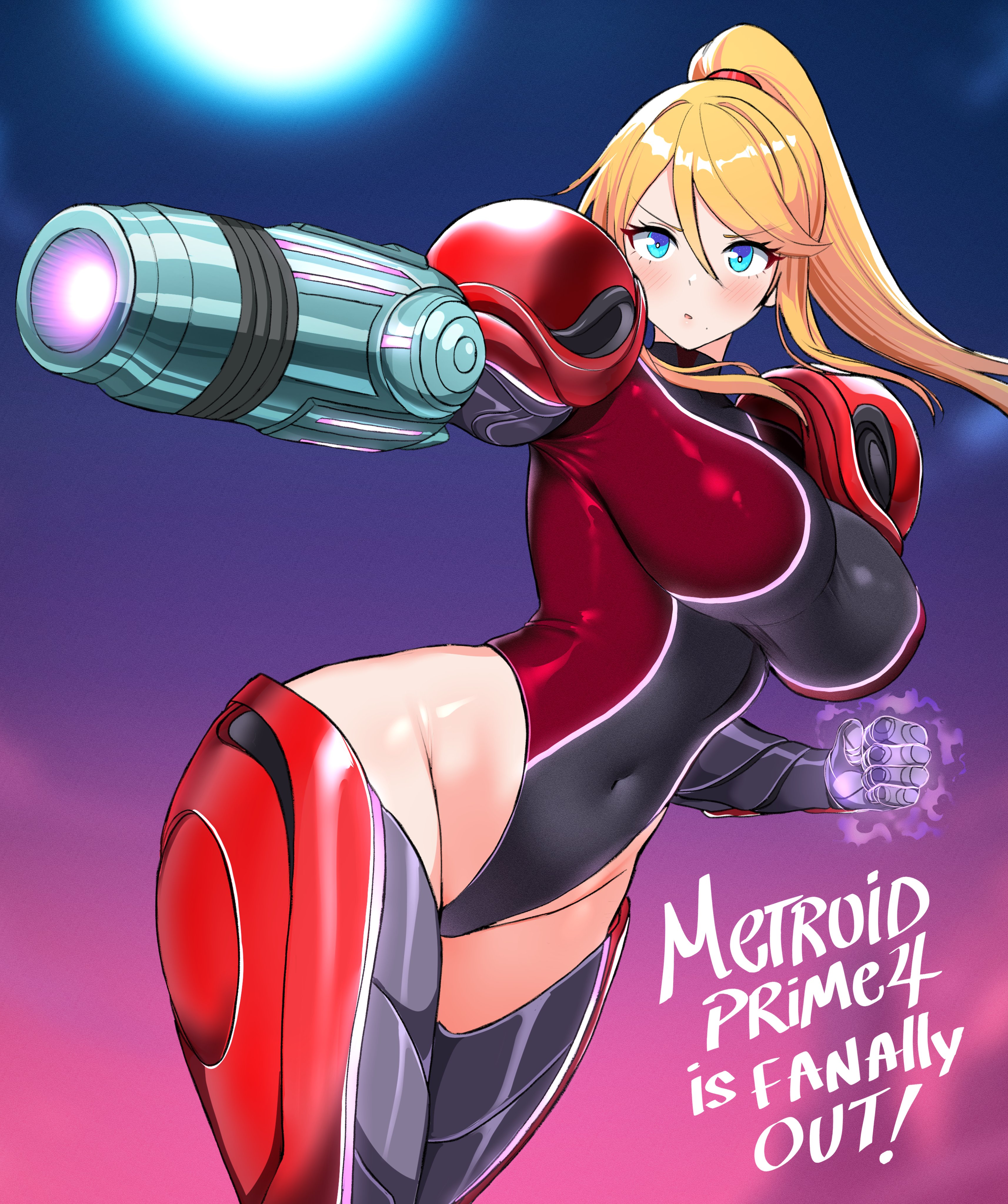 1girls, breasts, child bearing hips, curvaceous, curvaceous body, curvaceous female, curvaceous figure, curvaceous hips, curvaceous thighs, female, female focus, female only, jarckius, large breasts, light skin, light-skinned female, metroid, metroid prime, metroid prime 4: beyond, retro studios, samus aran, solo, thick thighs, thighs, vi-o-la suit, waifu, white background, wide hips, zero suit samus