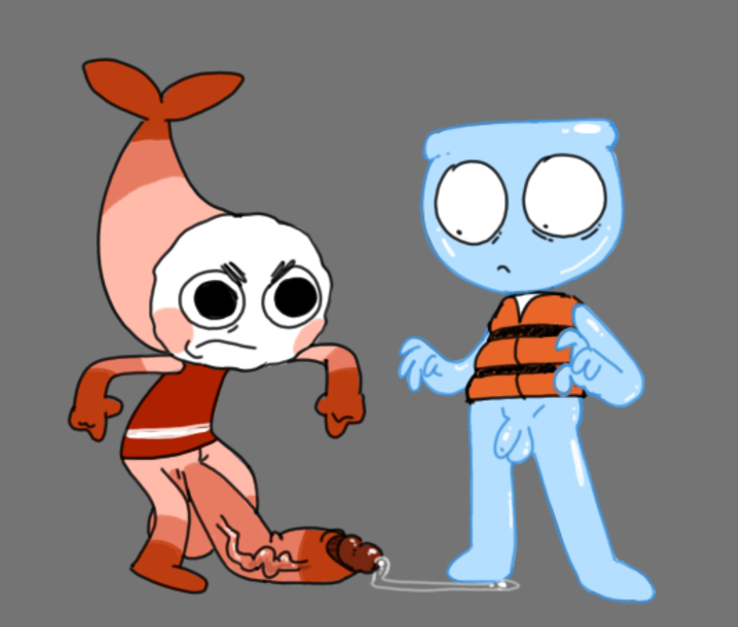 2boys, angry, big penis, dandy's world, dandysseat, enormous penis, finn (dandy's world), hyper penis, looking at penis, penis, penis size difference, precum, shocked, shrimpo (dandy's world), size difference, veiny penis
