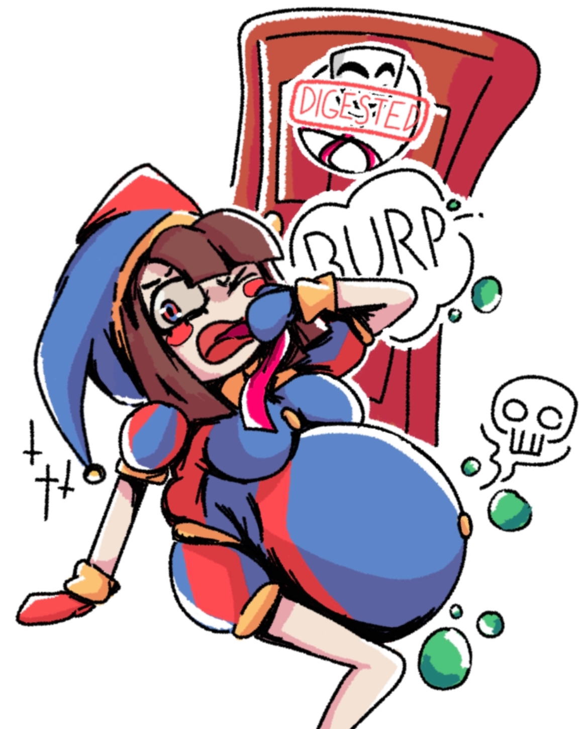 blueb140, burp, colored, gangle (the amazing digital circus), hyper, hyper belly, pomni (the amazing digital circus), tagme, the amazing digital circus, vore, vore belly