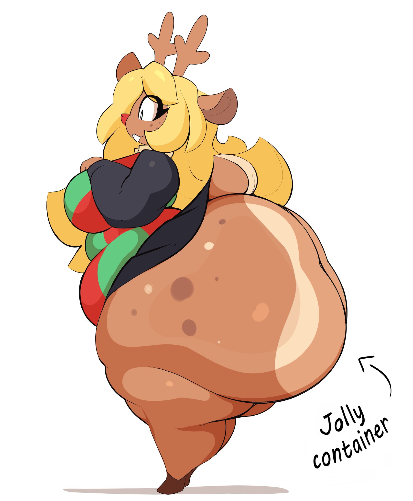 2d, 2d (artwork), 2d artwork, arizonathevixen, big ass, big butt, chubby, chubby female, deer, deer ears, deer girl, deer tail, deltarune, evil container, fat ass, fat ass female, huge ass, huge butt, noelle holiday, solo, toby fox
