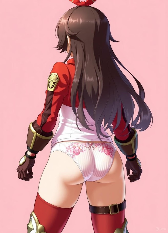 ai generated, amber (genshin impact), ass, brown hair, bunny ears, genshin impact, panties, pink panties, rear view