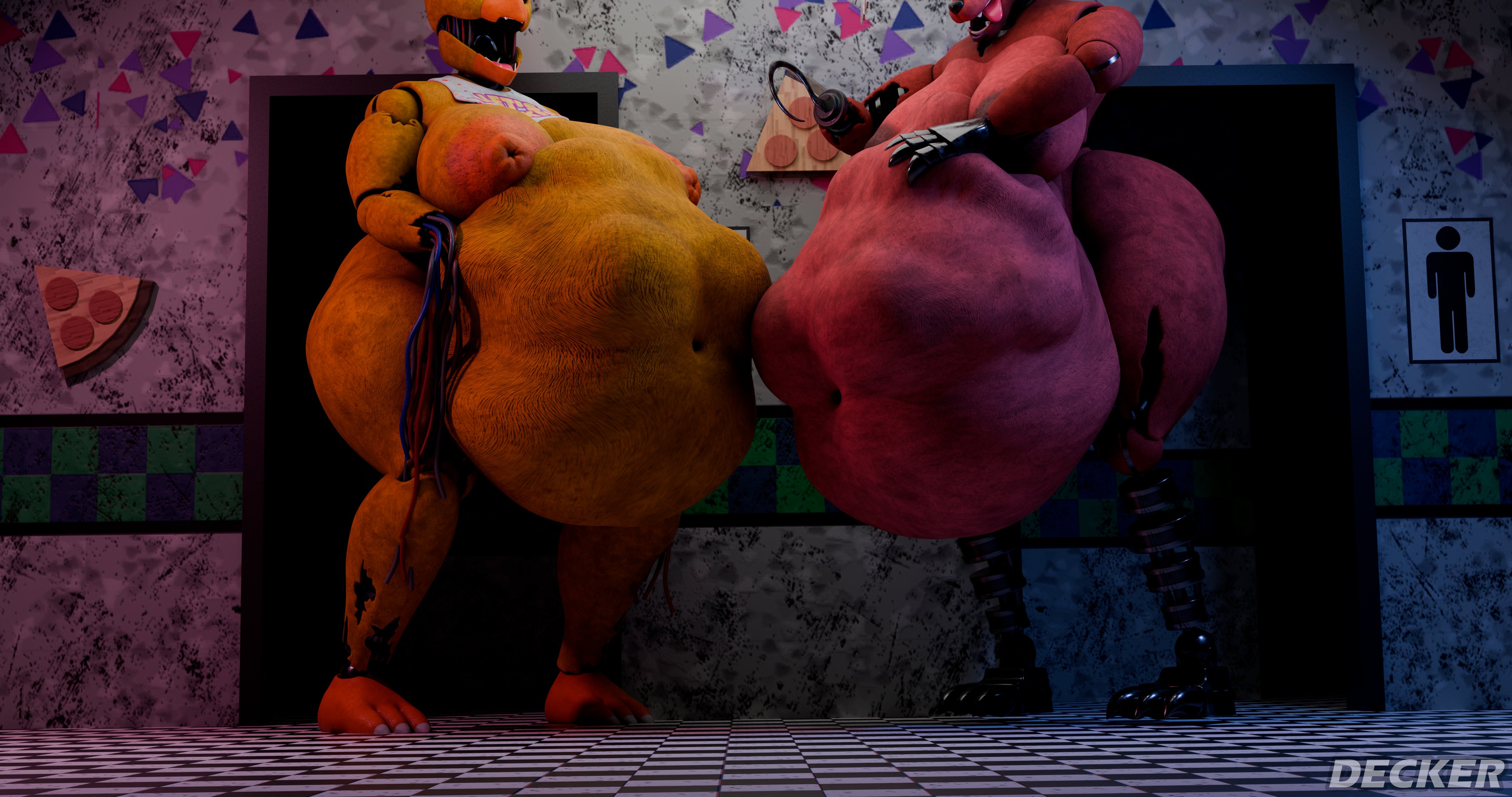 2girls, 3d, 3d (artwork), ambiguous prey, belly, belly bulge, bib, big belly, big belly bulge, big breasts, breasts, exposed boobs, exposed breasts, female pred, five nights at freddy's, five nights at freddy's 2, giantess, huge belly, huge belly bulge, huge boobs, huge breasts, human, human prey, hyper, hyper belly, hyper breasts, large boobs, large breasts, multiple prey, oral vore, pixelrepture, robot, robot female, robot pred, soft vore, squirming, squirming belly, squirming gut, squirming prey, struggling, struggling prey, vore, vore belly, voreception, withered chica, withered foxy, yellow body