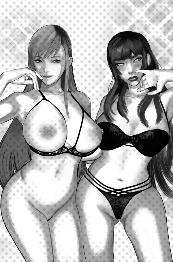 breasts female final_fantasy final_fantasy_xiv gaia_(ffxiv) grayscale jamjam jamjamstyle lingerie ryne_waters