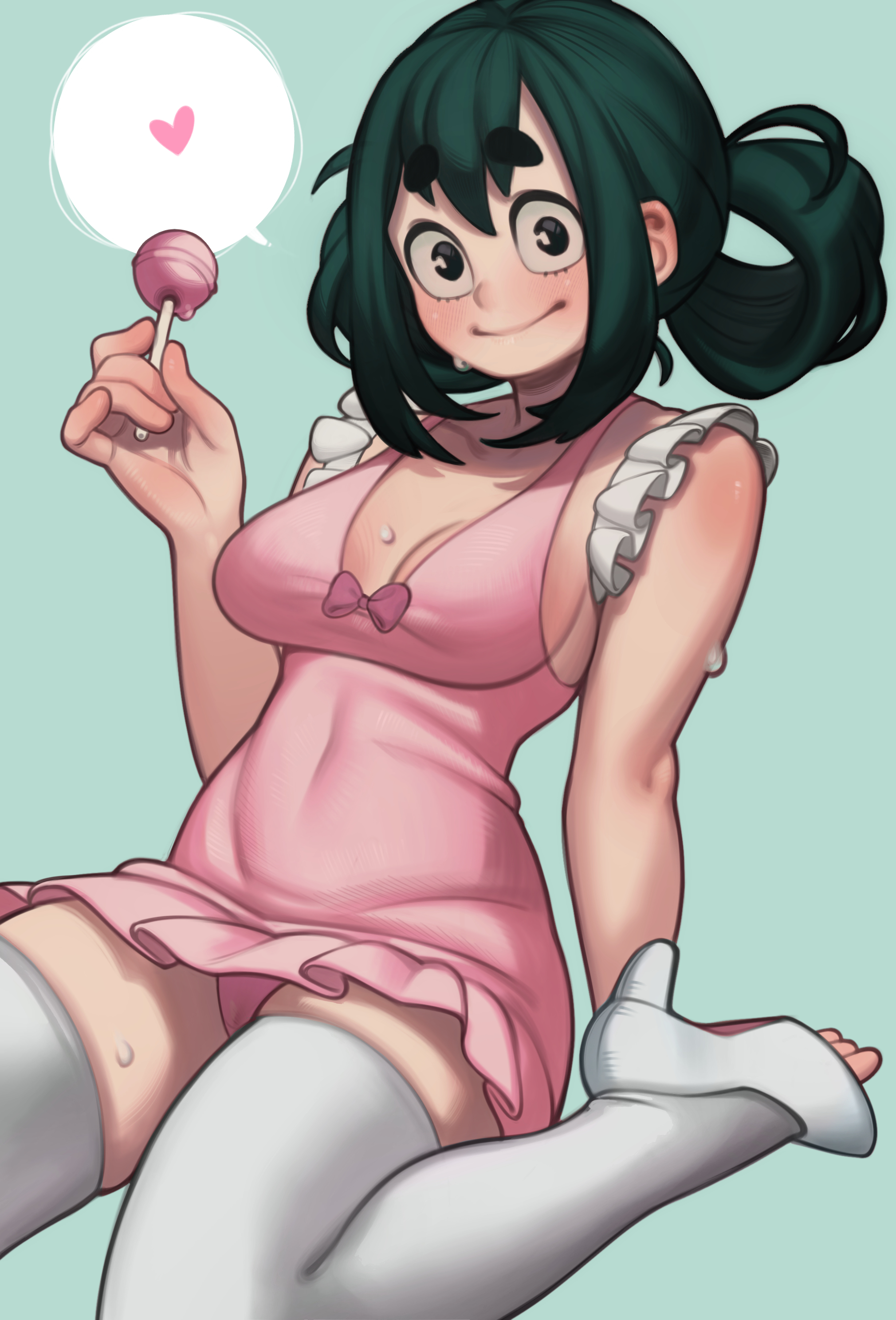 1girls, blush, cameltoe, female, female only, lentiyay, lollipop, my hero academia, panties, pink clothing, pussy, socks, tagme, thigh socks, thighhighs, tsuyu asui, white socks