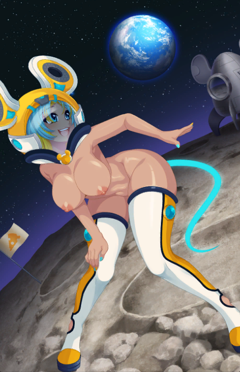 1girls alien alien_girl big_breasts blue_eyes blue_hair breasts brie_(crush_crush) crush_crush earth flag game_cg mouse_ears mouse_girl mouse_tail naked nipples on_the_moon sad_panda_studios space spaceship tail yellow_hair