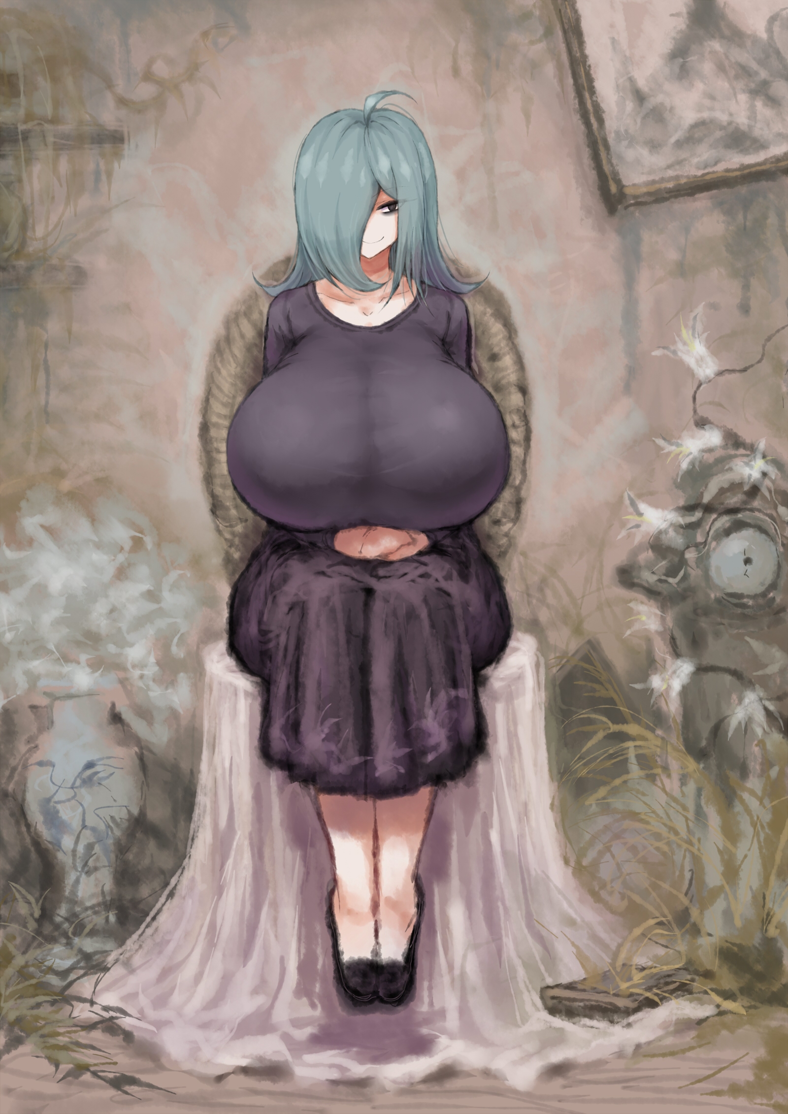 2022, 2b213, big breasts, breasts, female, hair over one eye, huge breasts, looking at viewer, massive breasts, mei's mother (2b213), original, tagme