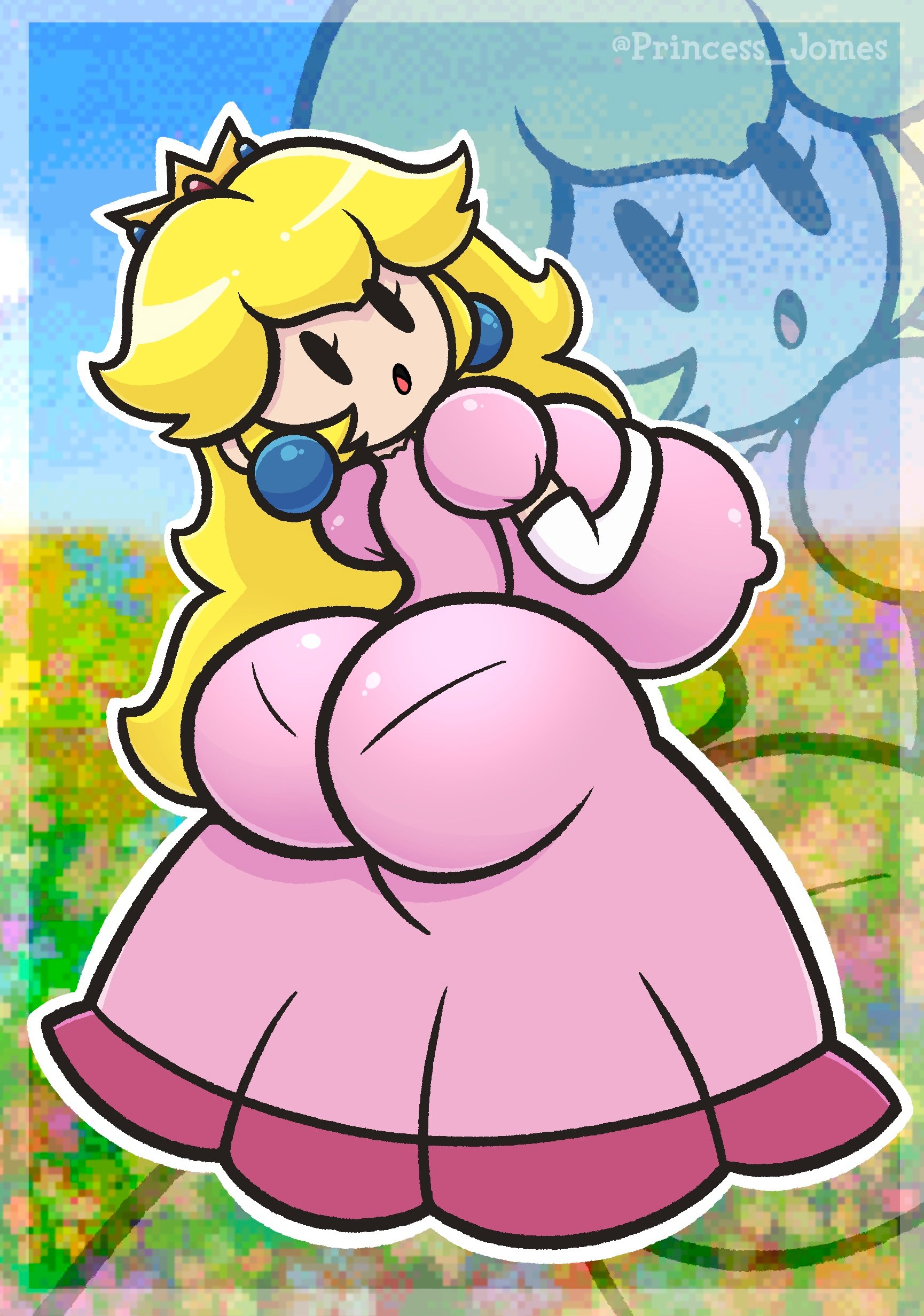 2022, ass, big breasts, blonde hair, breasts, erect nipples, female, hourglass figure, huge breasts, hyper, hyper ass, hyper breasts, mario (series), nintendo, nipples, pantylines, paper mario, paper peach, princess jomes, princess peach, tagme, thick ass