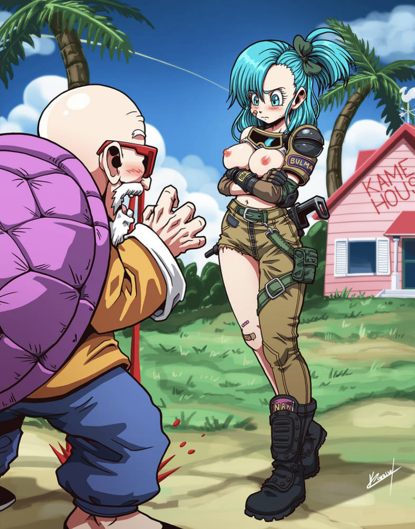 boots, bulma briefs, dragon ball, dragon ball (classic), dragon ball z, female, male, master roshi