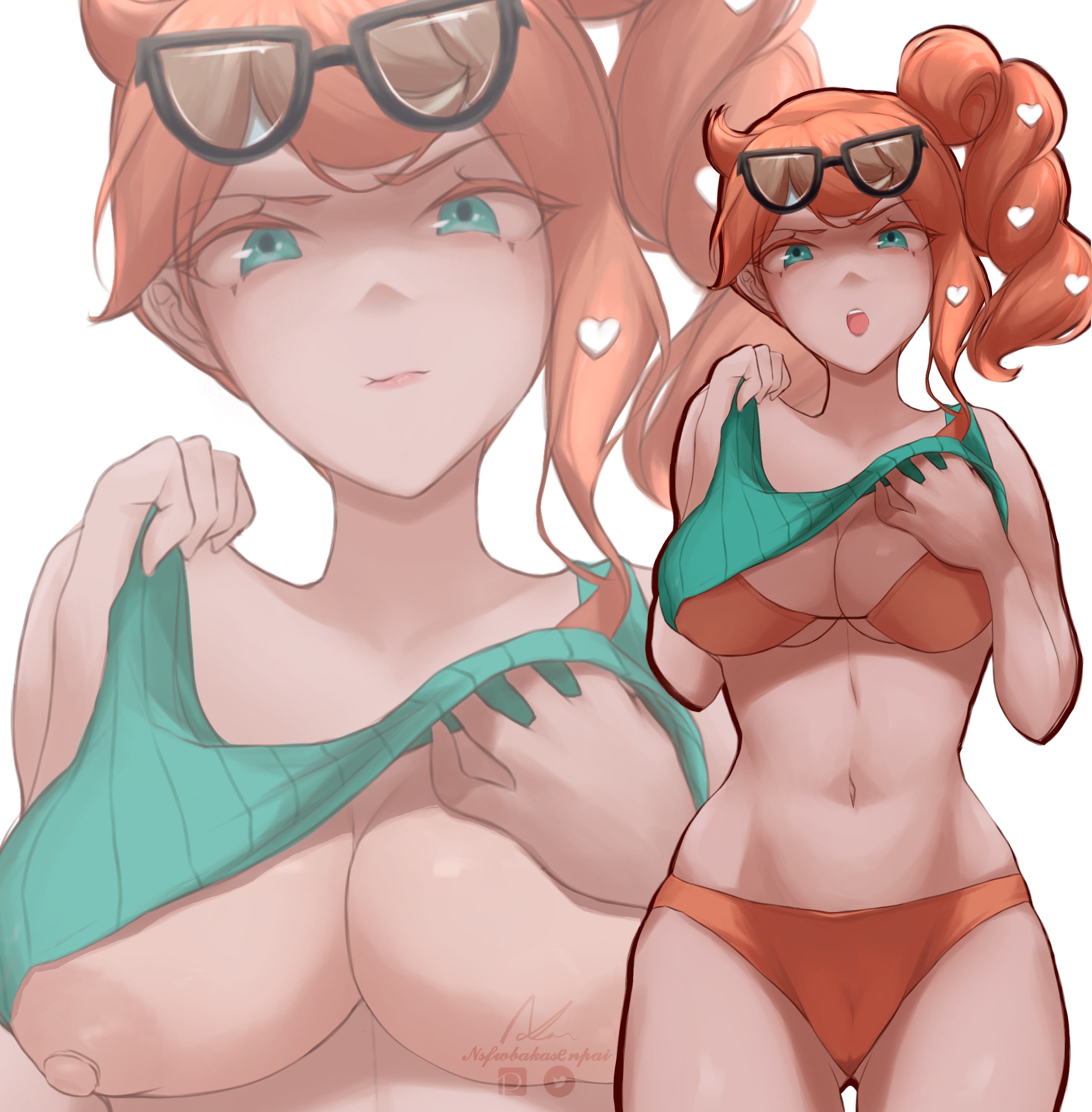 1girls, angry, aqua eyes, big breasts, bra, breasts, female, female only, game freak, light skin, long hair, nintendo, nsfwbakasenpai, orange hair, panties, pokemon, pokemon (game), pokemon ss, ponytail, side ponytail, solo, sonia (pokemon), thick thighs, thighs