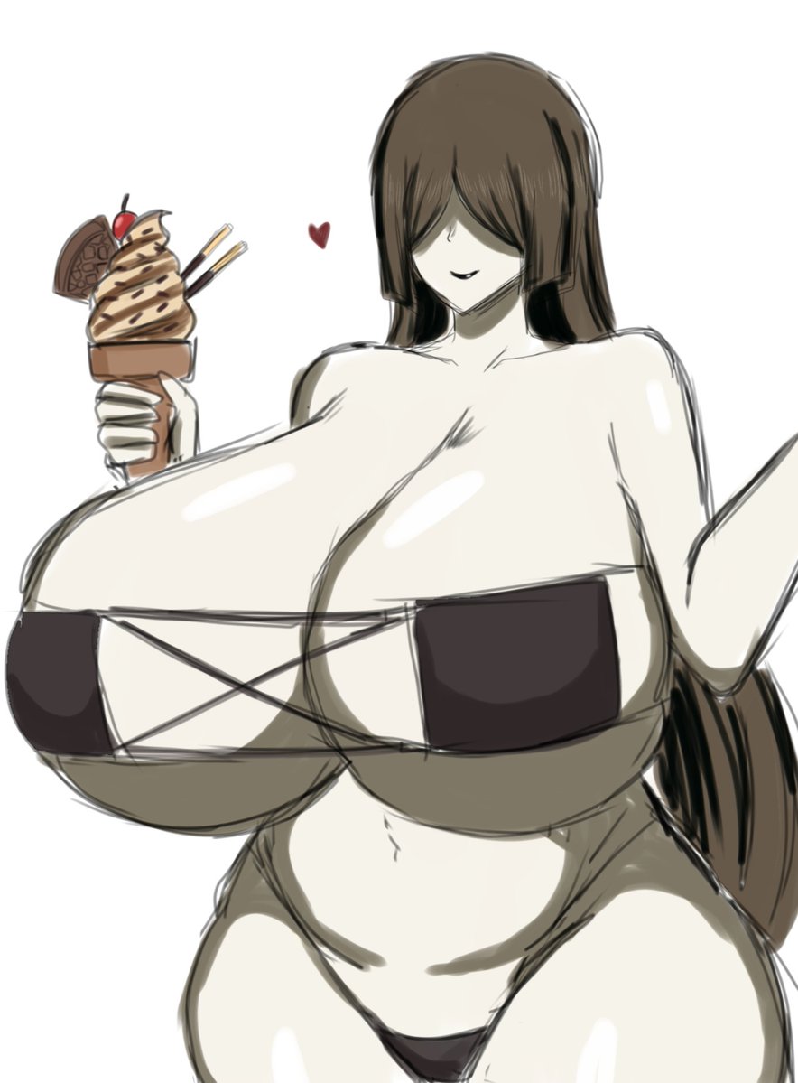 1girls, big breasts, bikini, black hair, breasts, female, female only, ghost, ghost girl, hair covering eyes, ice cream, long hair, slightly chubby, tagme, the ring, thick thighs, voluptuous, wide hips, yamamura sadako