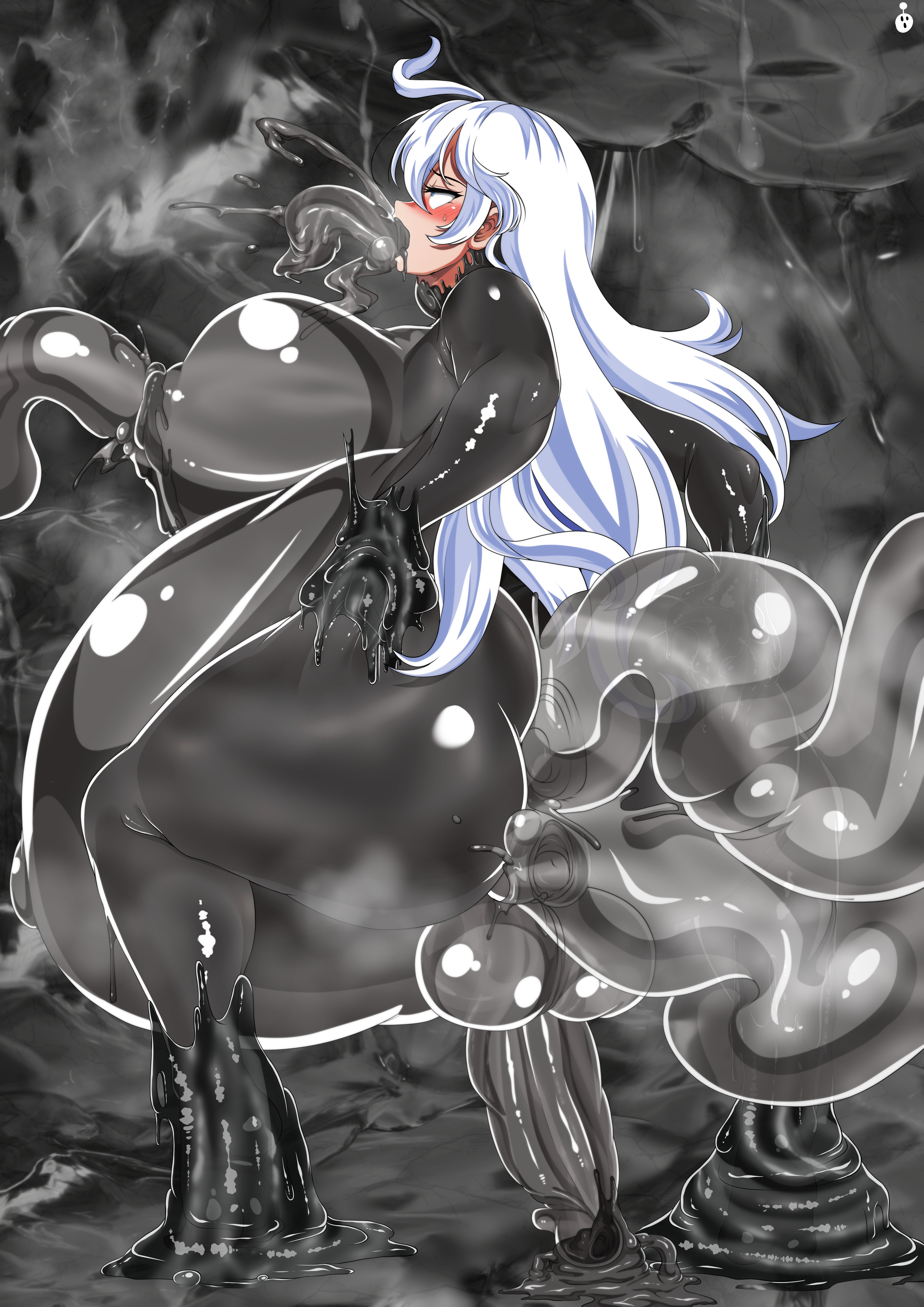 1futa, all the way through, ass, back, back view, balls, belly bulge, belly expansion, belly inflation, big ass, big balls, big belly, big breasts, big butt, big penis, big testicles, blue eyes, blush, bodysuit, breast expansion, breast growth, breast growth (enlargement), breasts, breasts bigger than head, busty, clothed, clothing, dickgirl, erection, expansion, from behind, full-package futa, futa focus, futa urethral insertion, futanari, gigantic breasts, goo, huge ass, huge balls, huge butt, huge cock, human, inflation, insertion, intersex, large ass, large butt, large penis, light skin, light-skinned futa, long hair, looking back, nipple fucking, nipple insertion, nipple penetration, original, original character, penetration, penile urethral insertion, penis, pussy, slime, slime suit, solo focus, squatting, stomach inflation, tentacle, tentacle in anus, tentacle in ass, tentacle in mouth, tentacle in nipple, tentacle in pussy, tentacle penetration, tentacle rape, testicles, thick penis, urethral, urethral insertion, wirberlwind