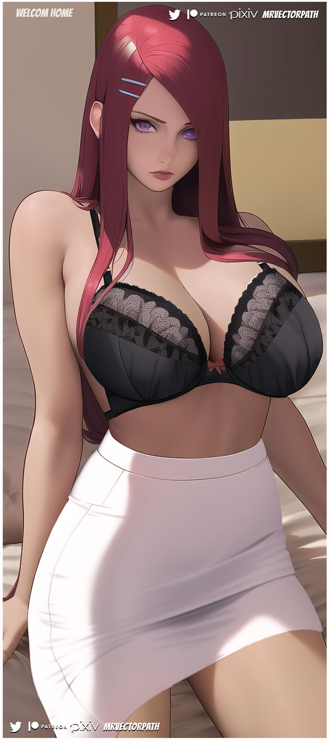 1girls ai_generated alternate_version_available bare_arms bare_shoulders bedroom_eyes big_breasts black_bra black_lingerie bra busty child_bearing_hips cleavage clothed clothing curvaceous curvy curvy_female curvy_figure deep_cleavage female female_focus female_only hairclip hi_res highres hourglass_figure huge_breasts indoors large_breasts light-skinned_female light_skin lingerie lips lipstick long_hair looking_at_viewer makeup mature mature_female milf miniskirt mrvectorpath nai_diffusion naruto naruto_(classic) naruto_(series) naruto_shippuden pale-skinned_female pale_skin pencil_skirt perky_breasts pink_lips pink_lipstick purple_eyes red_hair short_skirt shounen_jump skirt solo solo_female solo_focus stable_diffusion thick_thighs thighs tight_skirt underwear uzumaki_kushina violet_eyes voluptuous wide_hips