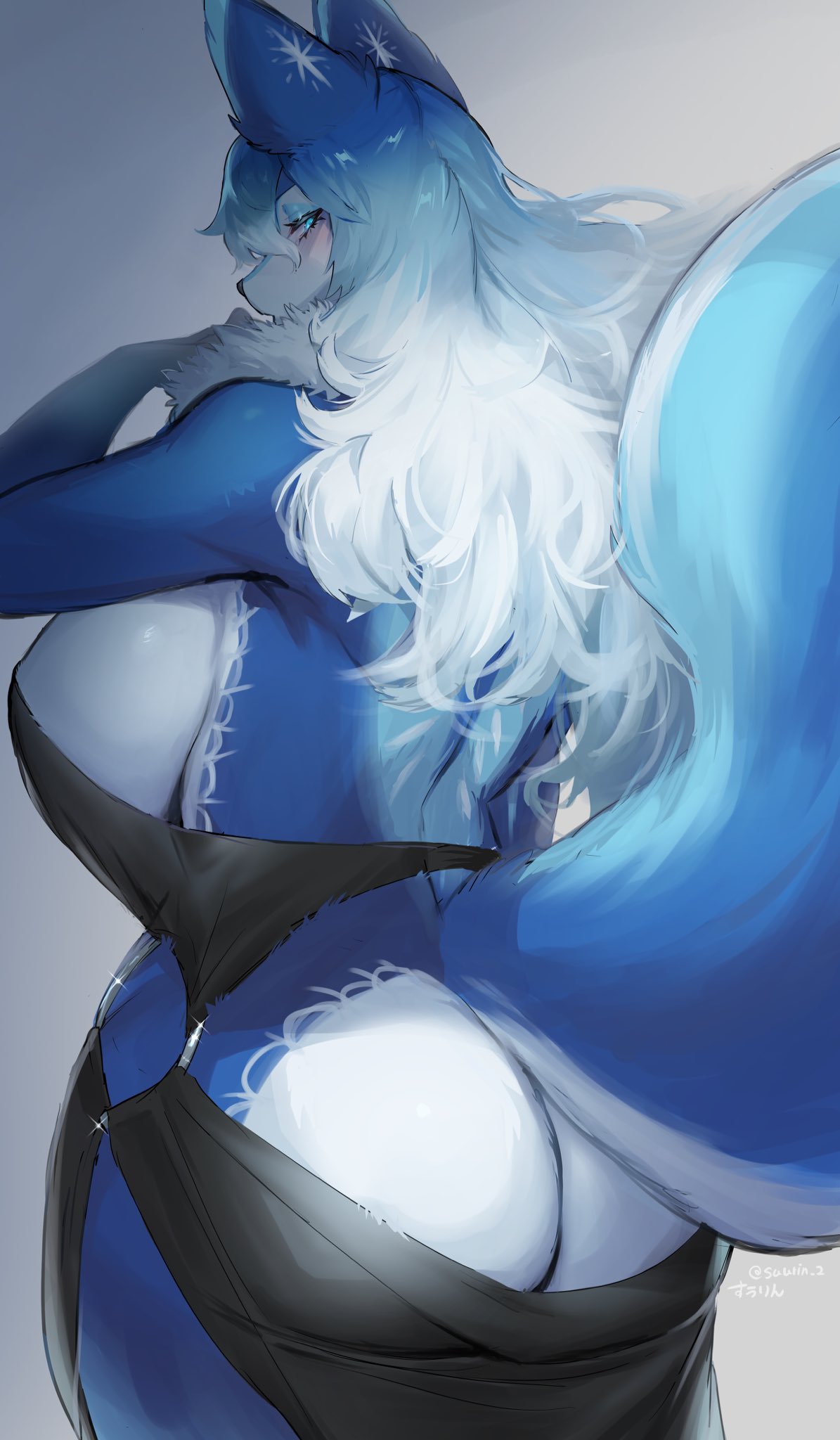 anthro, ass, big ass, big breasts, blush, breasts, bubble ass, bubble butt, canine, clothing, female, fur, furry, furry only, looking at viewer, open mouth, solo, suurin (ksyaro), tagme, tail
