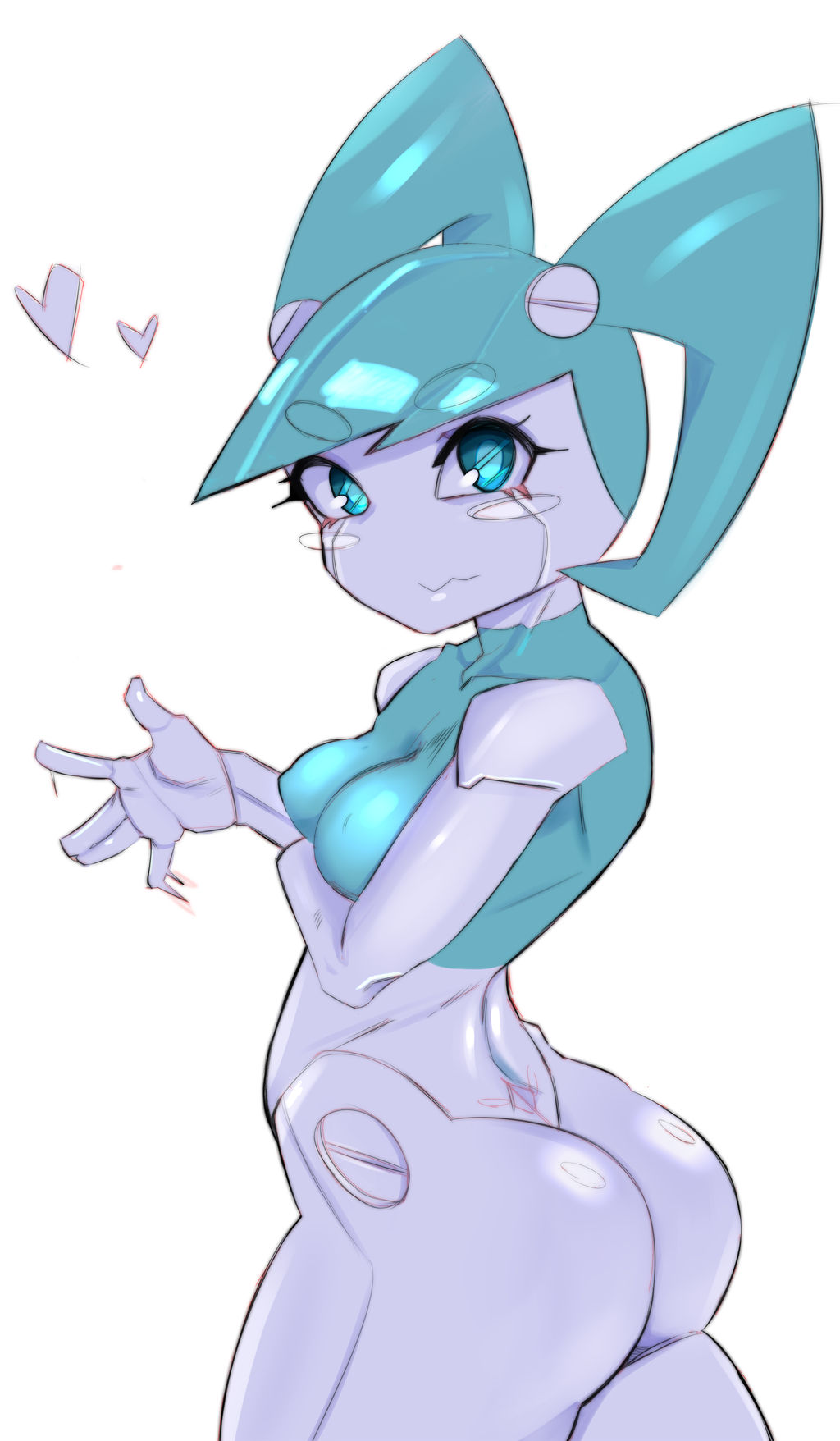 1girls, ass, big ass, big butt, blue eyes, blue hair, boobs, breasts, female, female only, jenny wakeman, medium breasts, my life as a teenage robot, nickelodeon, nipple bulge, no panties, robot, robot girl, robot humanoid, simple background, solo, solo female, thick ass, thick thighs, tits, twintails, white background, white body, xj-9