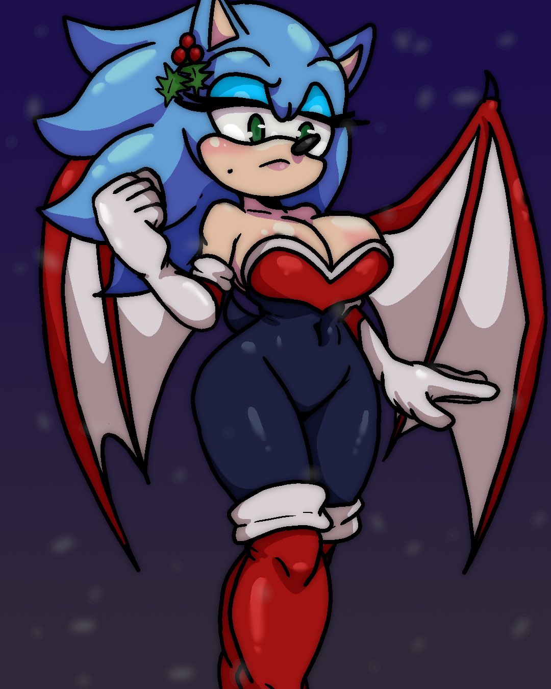 breasts, broth nsfw, christmas, curvy figure, female, genderswap, genderswap (mtf), rouge the bat (cosplay), rule 63, sonic the hedgehog, sonique the hedgehog