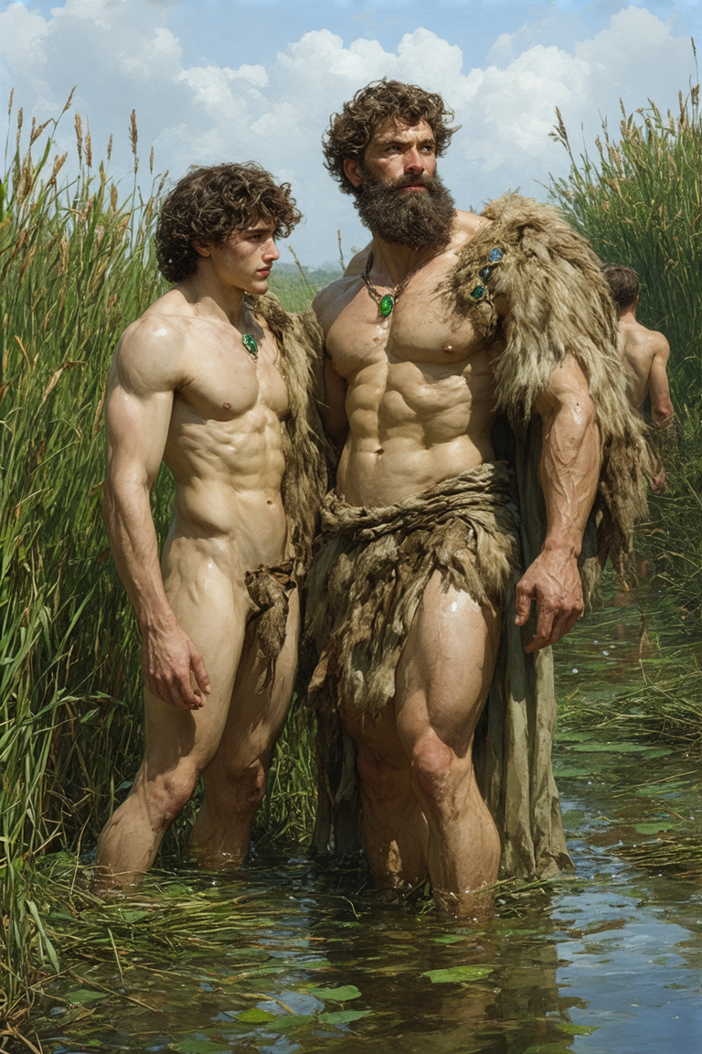 ai_generated father father_and_son loincloth male_only son