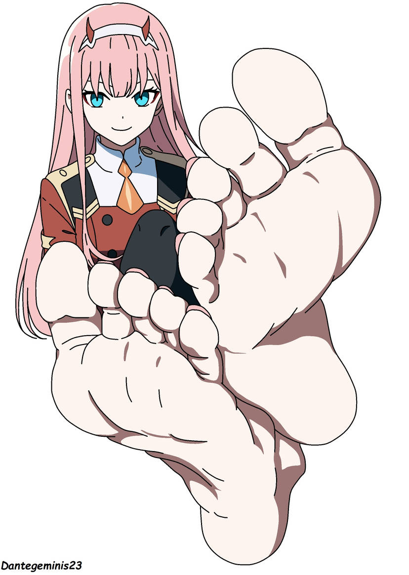 barefoot darling_in_the_franxx feet female foot_focus pov pov_eye_contact pov_feet soles zero_two_(darling_in_the_franxx)