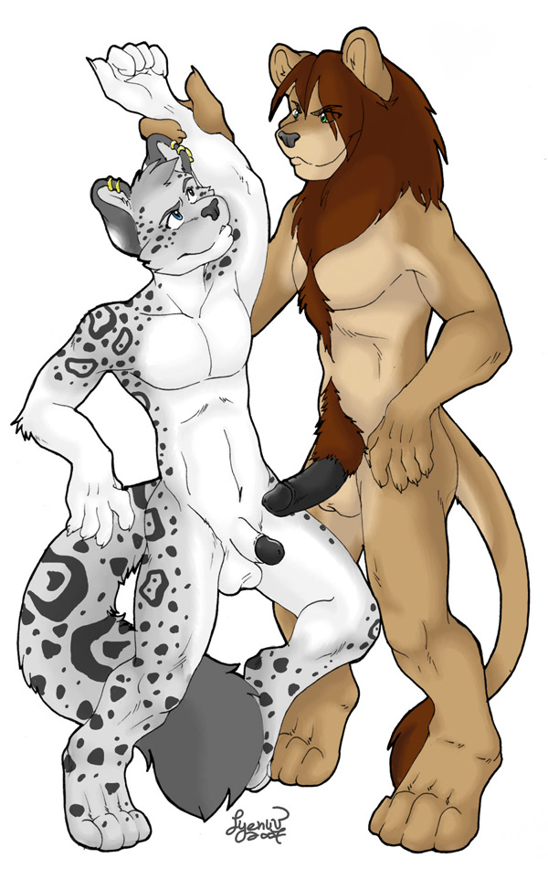 anthro feline fur furry furry_only gay leopard lion lyenuv male mane nude piercing pubic_tuft sheath snow_leopard