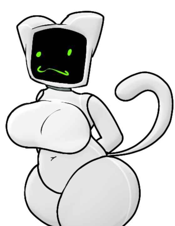 big_breasts big_thighs black_face cat_ears cat_humanoid cat_tail catgirl feline female female_only furry green_eyes green_mouth original_character robot robot_cat robot_catgirl robot_girl white_body