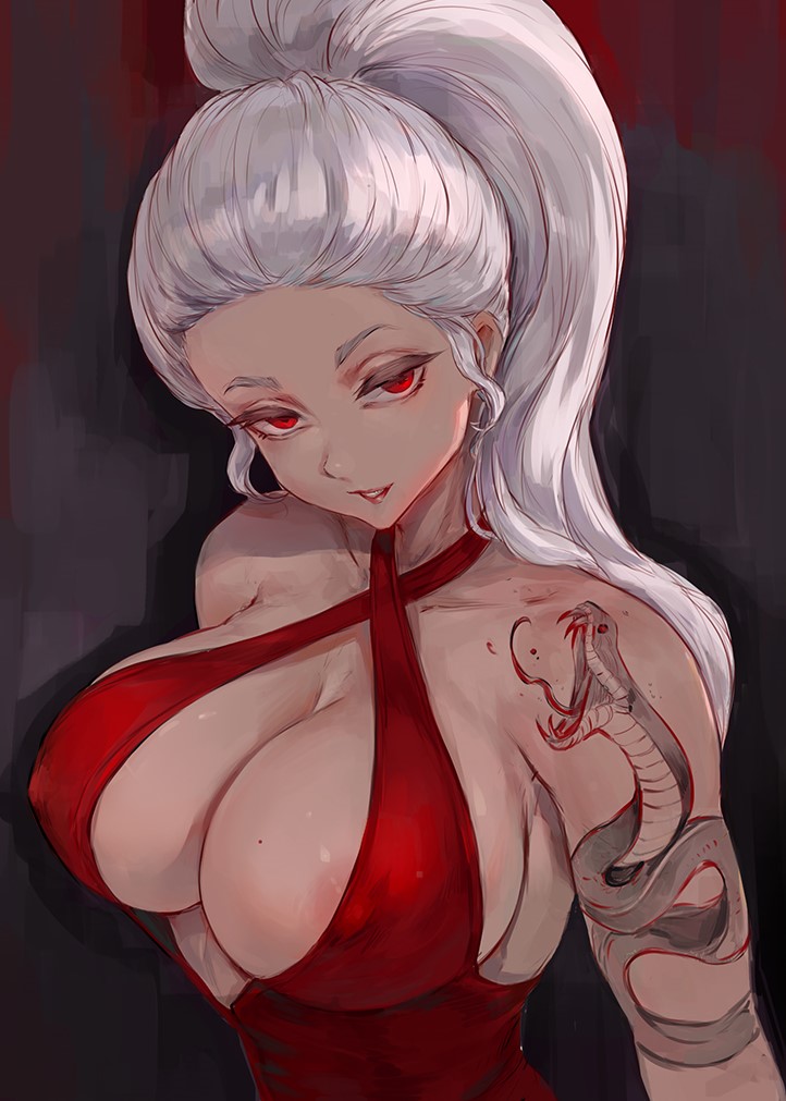 1girls big_breasts female female_only light-skinned_female light_skin nipple_bulge original original_character red_eyes tattoo tattooed_arm tezy8art