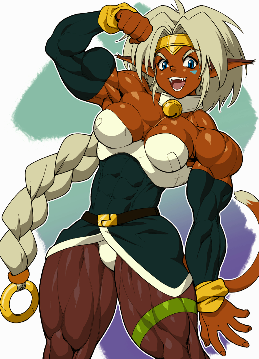 1girls aisha_clanclan animal_ears breasts circlet dark-skinned_female dark_skin female humanoid large_breasts long_hair muscular muscular_female outlaw_star pokkuti tagme white_hair