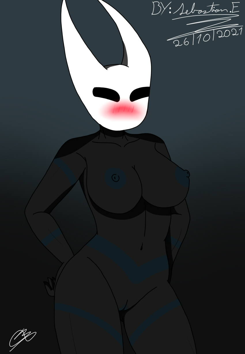 blush boobs breasts female female_only hollow_knight hornet hornet_(hollow_knight) pussy sebastian_enrique_art solo solo_female team_cherry vagina