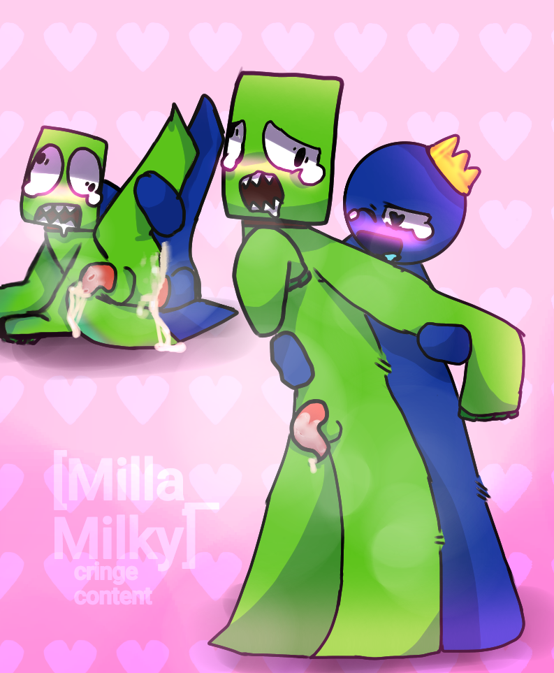 2022 2boys anal_sex blind blue_(rainbow_friends) blue_skin crying_with_eyes_open cum_in_ass green_(rainbow_friends) green_skin hearts male/male male_only milla_milky open_mouth pink_background rainbow_friends roblox roblox_game self_upload sex steam tagme watermark