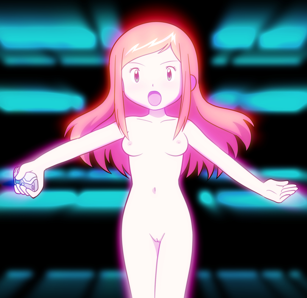 blonde_hair breasts cleft_of_venus colored_skin digimon digimon_frontier female female_focus glowing izumi_orimoto looking_at_viewer nipples nude nude_male pink_skin pussy screencap_redraw small_breasts solo upper_body yume_yoroi zoe_orimoto