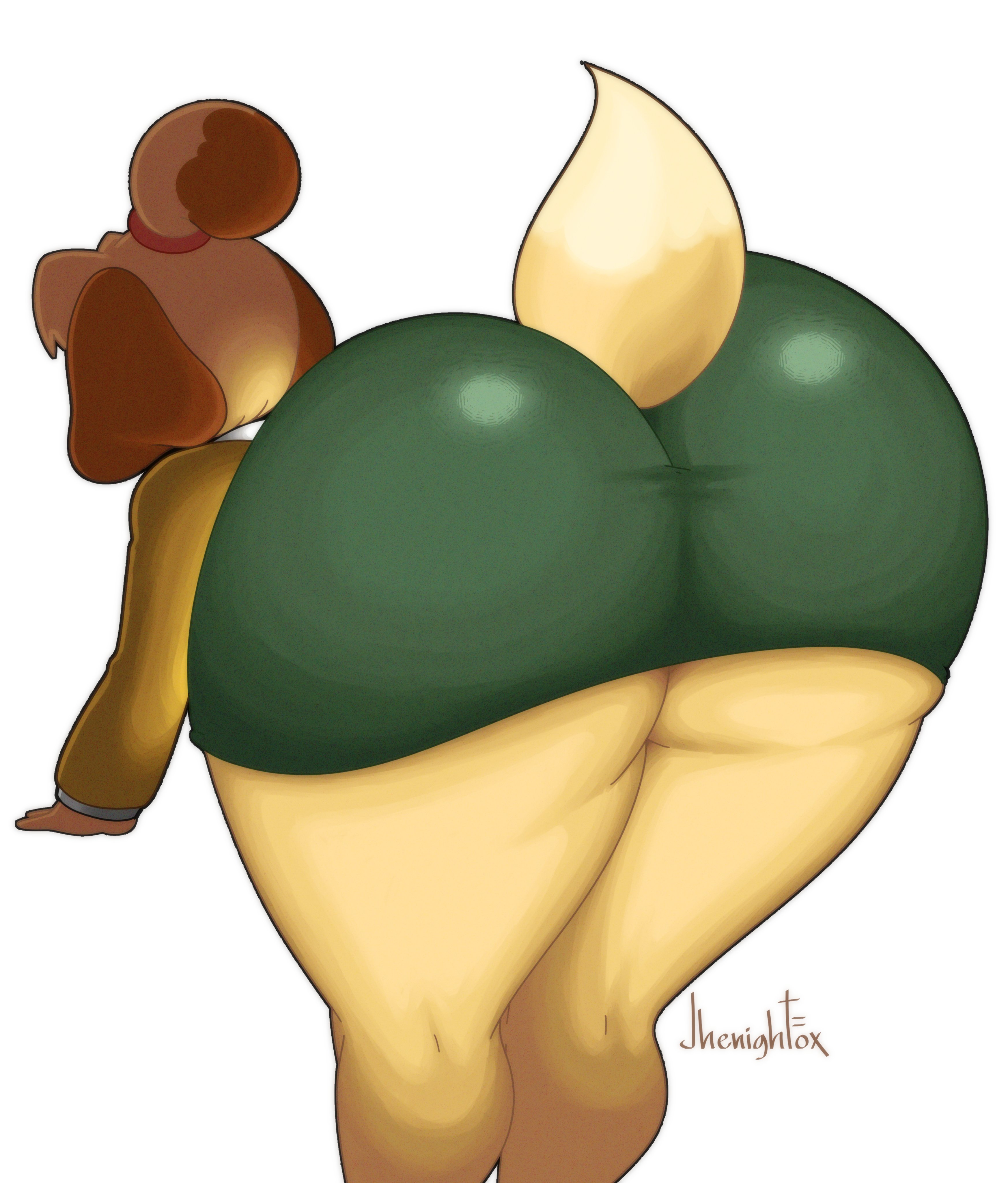 1girls, 2d, animal crossing, animal ears, anthro, ass, ass focus, ass in dress, back view, big ass, big butt, bottomless, bottomless skirt, bubble ass, bubble butt, female, female focus, female only, furry, huge ass, isabelle (animal crossing), jhenightfox, miniskirt, nintendo, office lady, skirt, solo, tail, thick thighs, thighs, tight clothing, upskirt, white background, yellow body, yellow fur