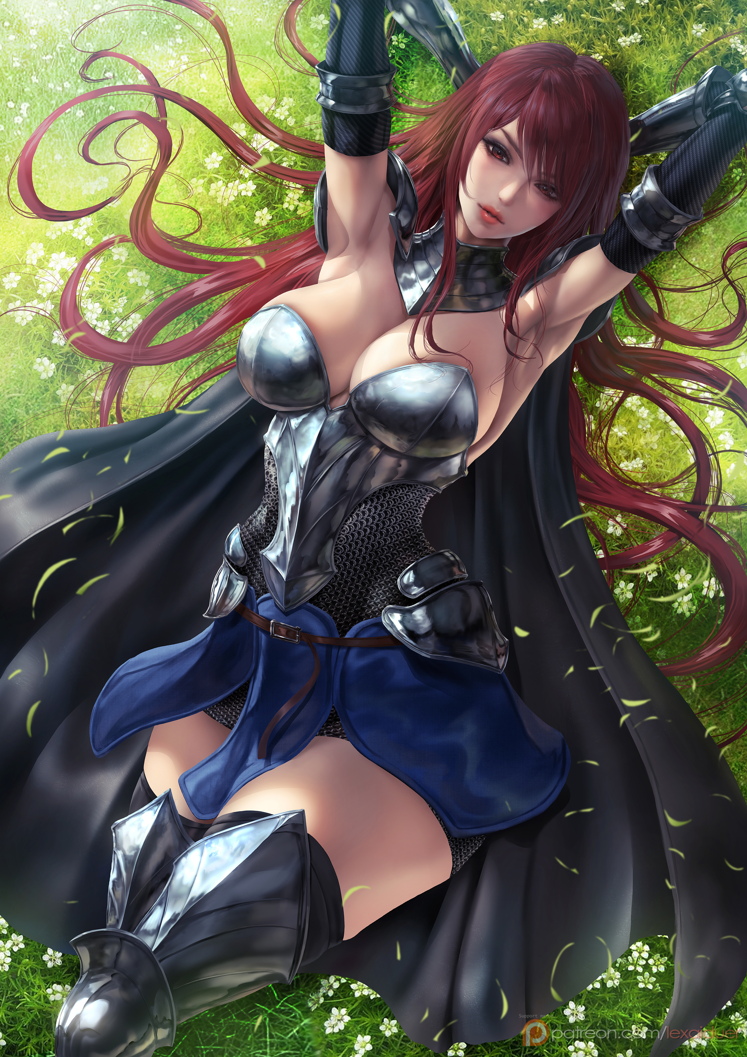 1girls, big breasts, breasts, erza scarlet, fairy tail, female, female focus, female only, innie pussy, lexaiduer, long hair, nipples, pussy, red hair, red-haired female, shaved pussy, solo