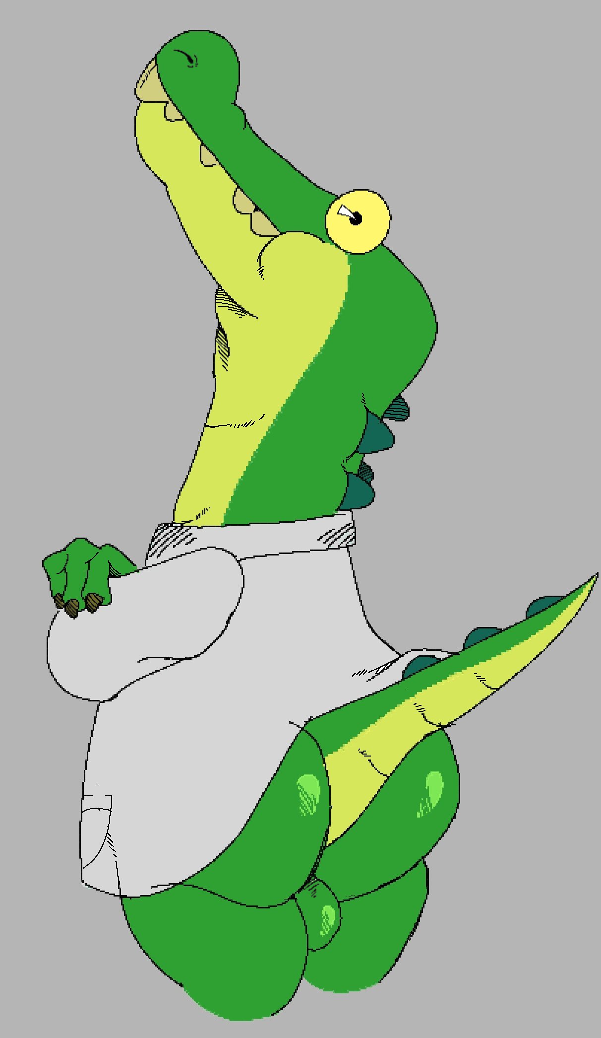 alligator alligatorid anthro ass backsack balls bottomless clothed clothing coat crocodilian d0ncassidy digital_media_(artwork) genitals hi_res lab_coat male max_(oddballs) oddballs reptile scalie simple_background solo topwear