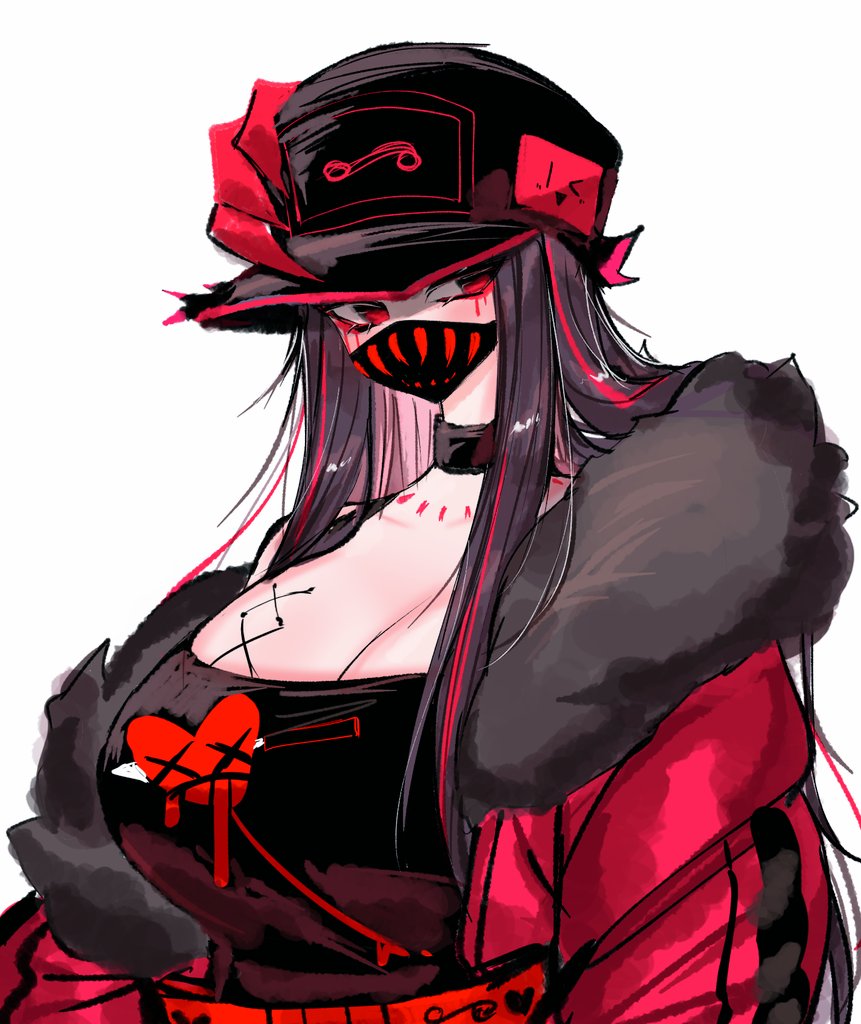 1girls, big breasts, breasts, cassette girl, cleavage, clothing, collar, doodle, female, female only, friday night funkin, friday night funkin (baddies mod), halloween, jacket, long hair, makeup, mask, neon mask, newgrounds, red eyes, silver hair, simple background, usa37107692