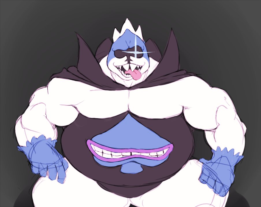 anthro darkner deltarune gay king_spade male male_only monster musclegut muscles solo solo_male stomach_mouth tongue_out white_body wkd