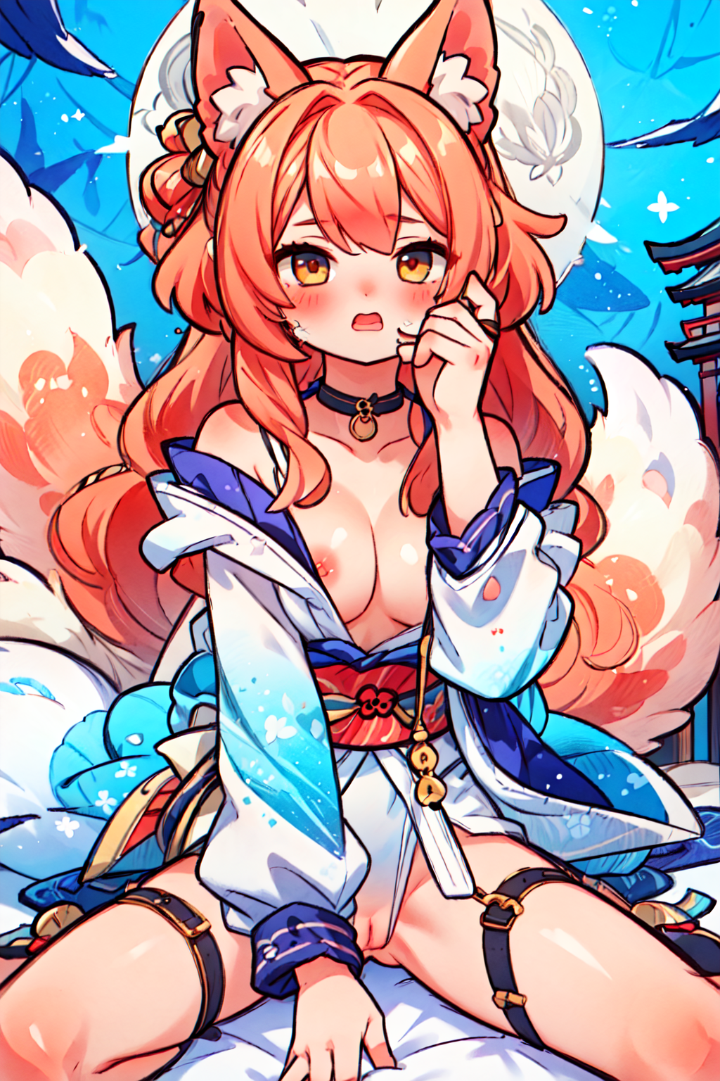 ai_generated chibi fox_ears fox_girl fox_tail haori kitsune nsfw nude_female original_character torii