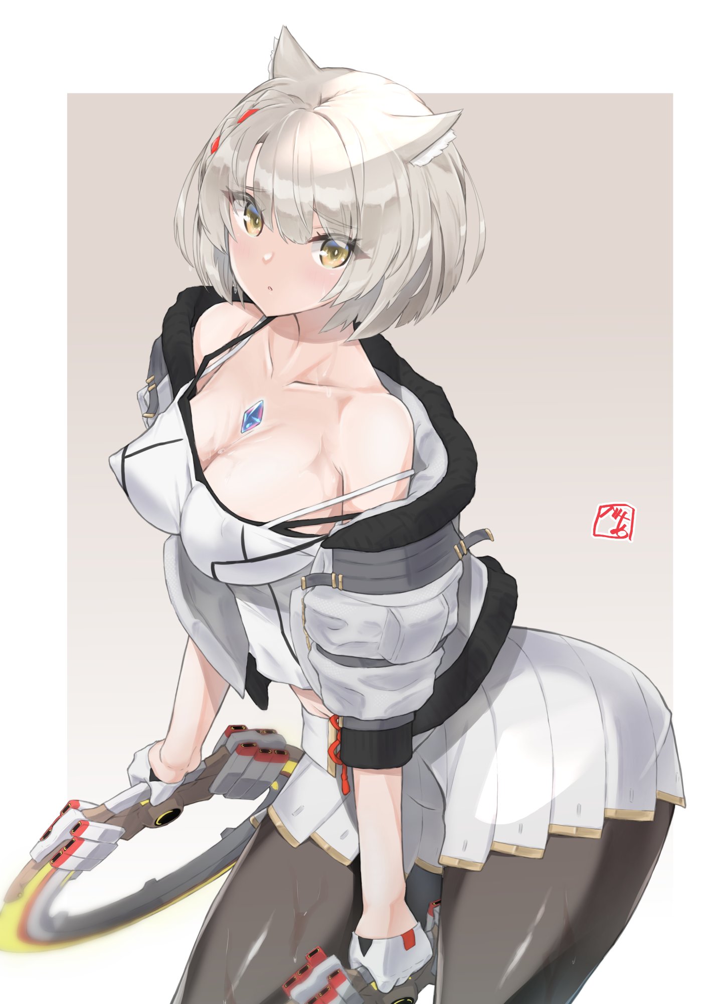1girls, bea (adfhbcf4326), breasts, cleavage, female, mio (xenoblade), nintendo, nipple bulge, solo, sweat, sweatdrop, sweaty, sweaty breasts, tagme, xenoblade (series), xenoblade chronicles 3