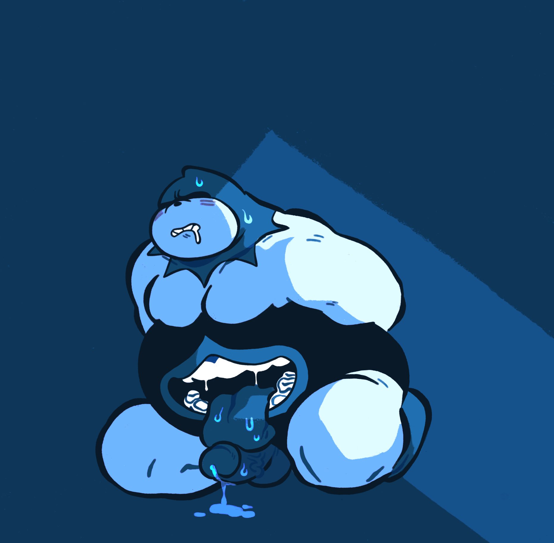 anthro, balls, bara, bone, darkner, deltarune, erection, gay, king spade, licking penis, male, male only, monster, musclegut, muscles, nicehardsmacks, penis, solo, solo male, stomach mouth, tongue, tongue out, white body, yaoi