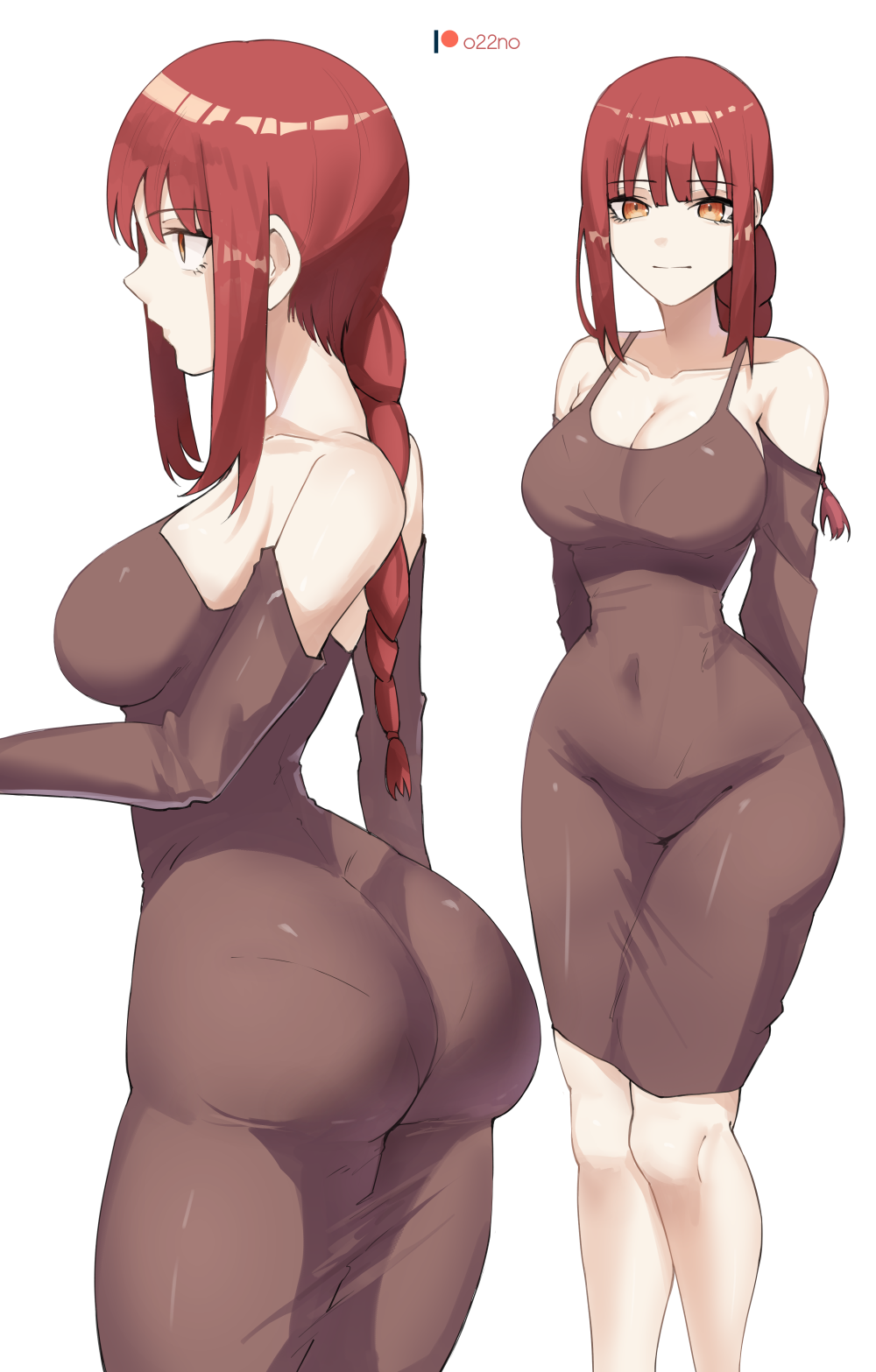 1girls ass big_ass big_breasts braided_hair breasts chainsaw_man dress eye_contact female female_only fully_clothed light_skin long_hair looking_at_viewer makima_(chainsaw_man) o22no orange_eyes red_hair solo standing thick_thighs thighs