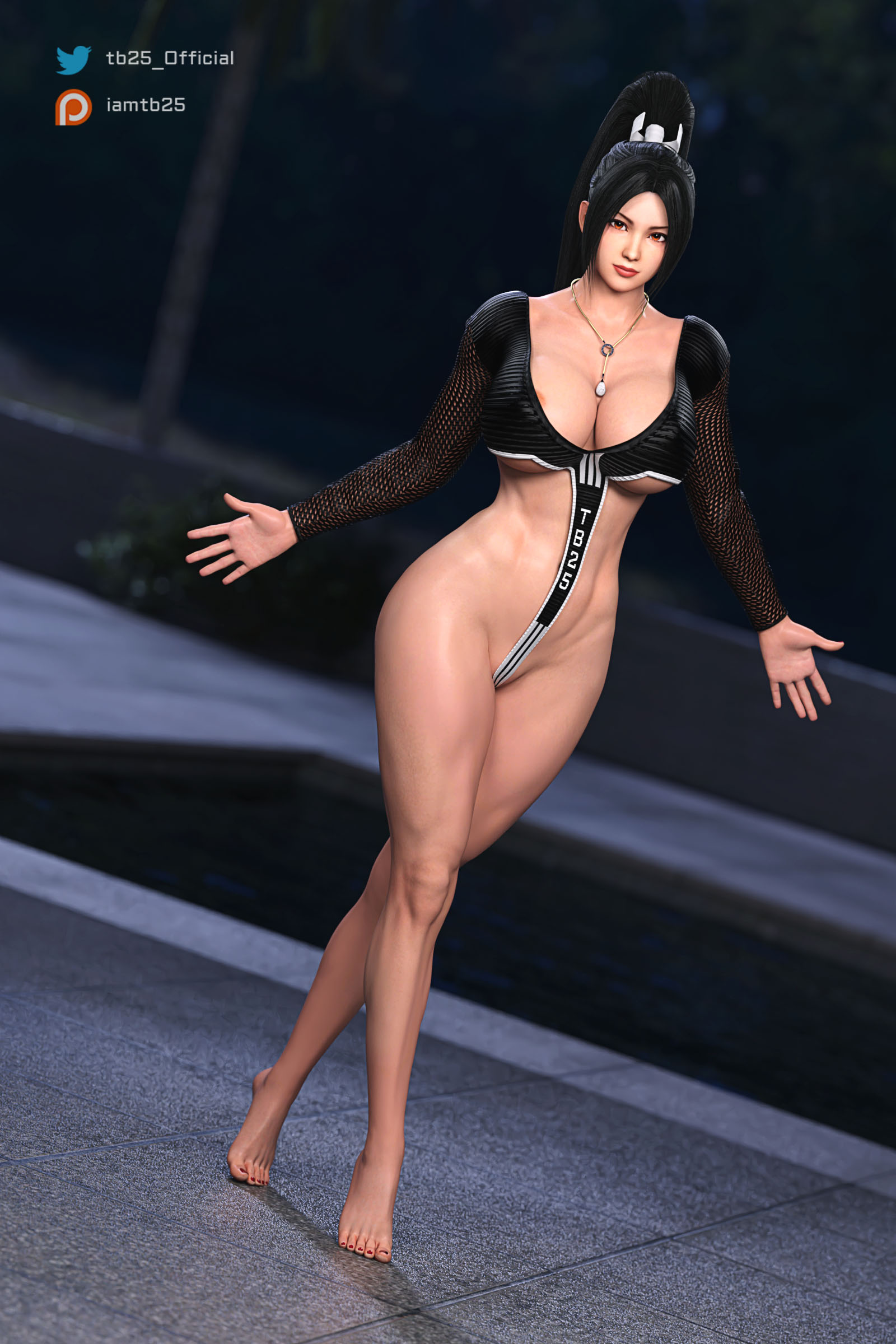 1girls, 3d, abs, asian, asian female, big breasts, bikini, breasts, dead or alive, fatal fury, female, female only, king of fighters, mai shiranui, necklace, patreon username, skimpy bikini, snk, solo, swimsuit, tb25, thick thighs, twitter username