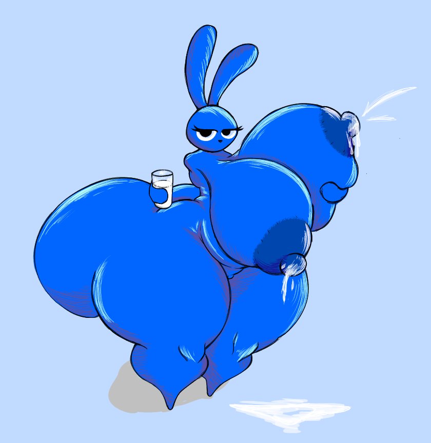 ass big_breasts blue blue_body bongo_(series) bongo_chiquito bonguitoweon breasts bunny bunny_ears butt female gatofashado grass holding_breast huge_ass huge_breasts huge_butt looking_at_viewer milk nose pecs precum tagme thick_ass thick_thighs