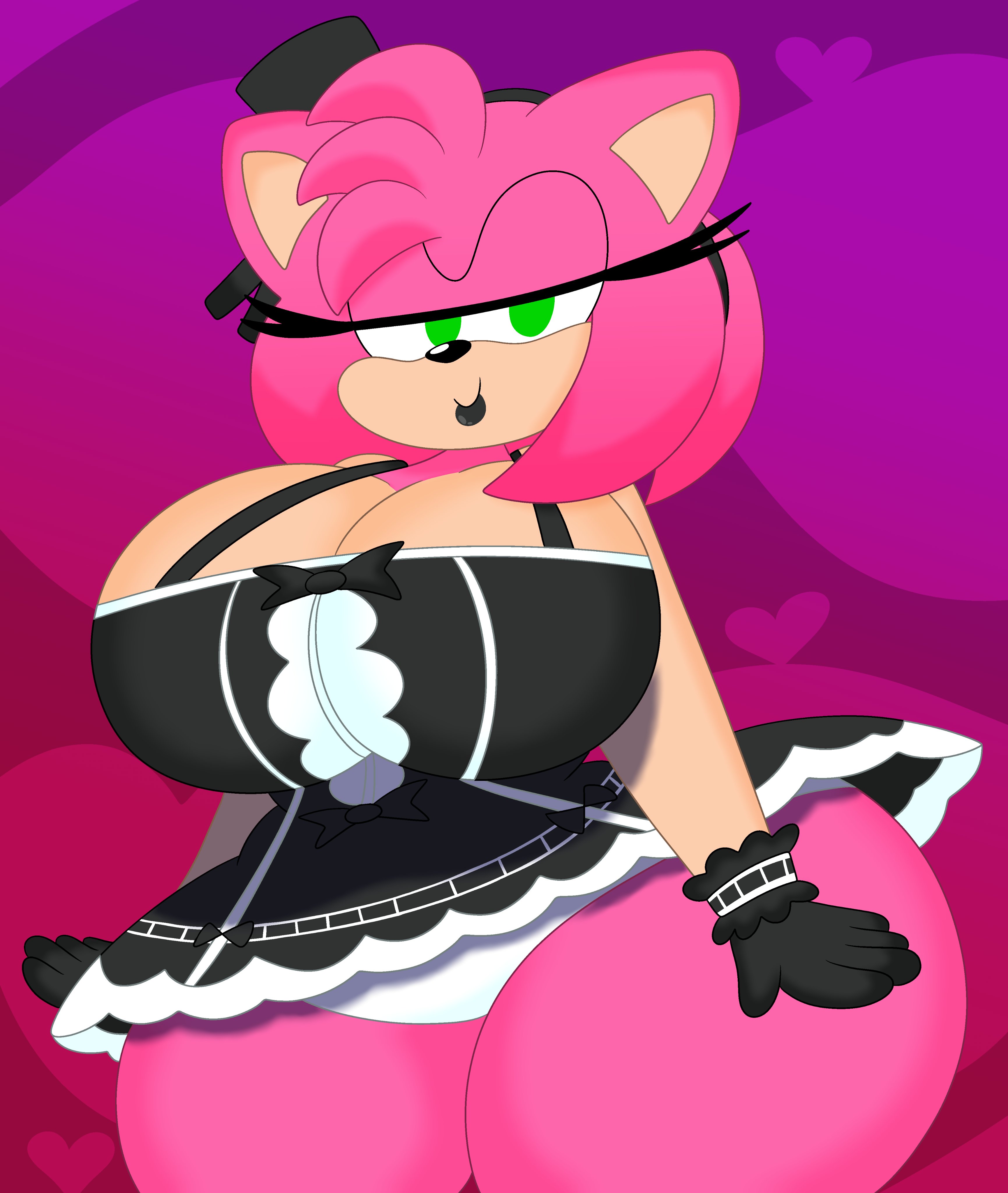 1girls, 3barts, adult, aged up, amy rose, anthro, bedroom eyes, big breasts, black lipstick, breasts, clothing, dress, female, female only, goth, green eyes, half-closed eyes, hat, hedgehog, lipstick, looking at viewer, panties, pink hair, smile, solo, sonic (series), sonic the hedgehog (series), thick thighs, wide hips