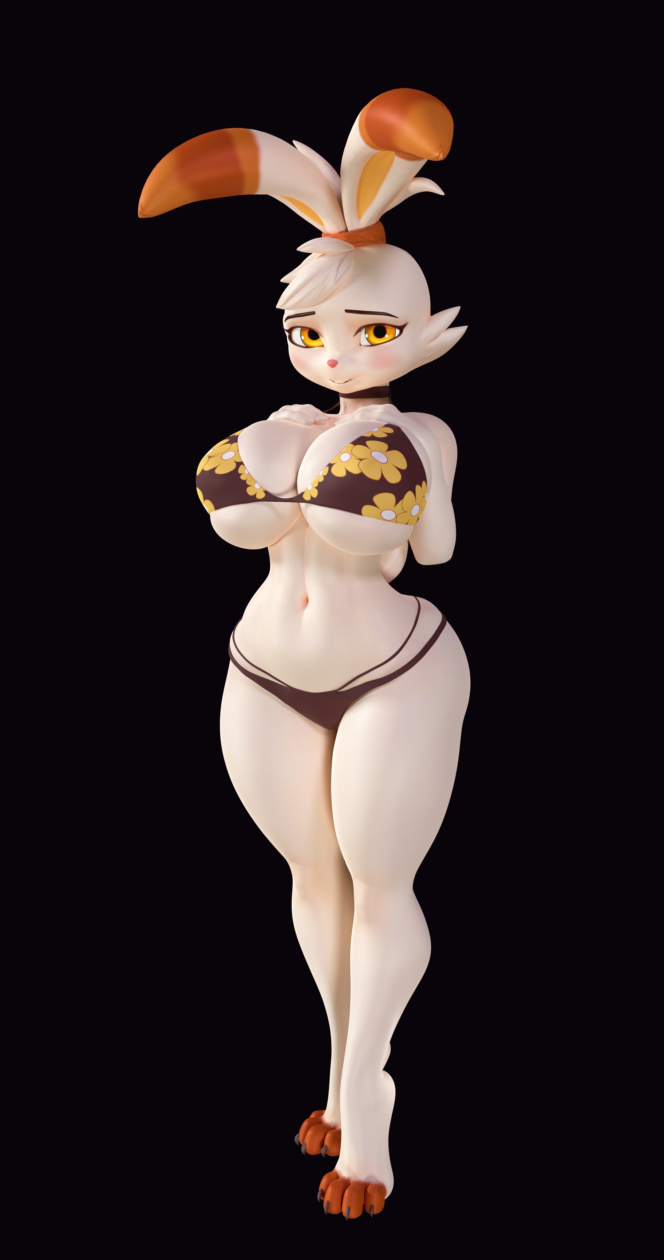 3d, anthro, anthrofied, big breasts, breasts, cleavage, clothing, crossover, dividebyzero, female, fur, furry, furry only, kitagawa marin (cosplay), looking at viewer, nintendo, no humans, pokémon (species), pokemon, pokemon (species), pokemon ss, scorbunny, scorbunny (valorlynz), solo, sono bisque doll wa koi wo suru, thick thighs