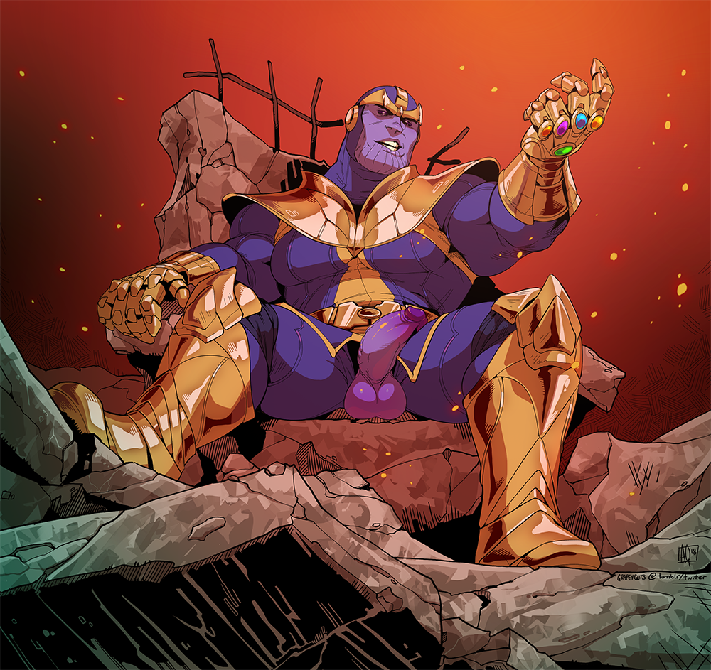 balls bara gay grapeyguts infinity_gauntlet male male_only marvel muscles muscular penis penis_out purple_body purple_skin sitting solo solo_male spread_legs thanos