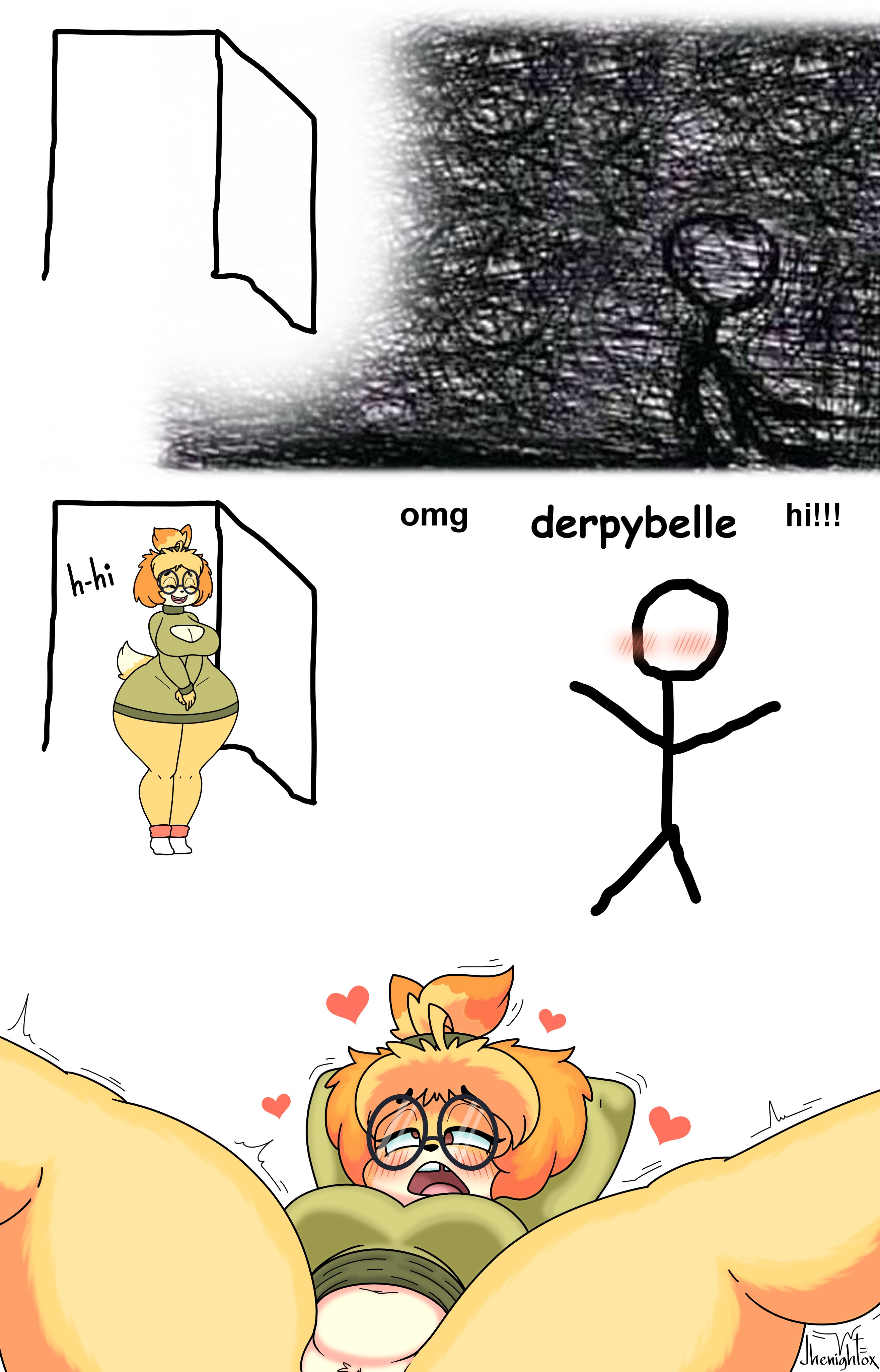 1boy, 1girls, 2022, animal crossing, anthro, ass, big ass, big breasts, blush, blushing, breasts, canine, canine humanoid, cleavage, cute, derpybelle, dog, doubutsu no mori, female, glasses, implied sex, implied vaginal, instant loss, isabelle (animal crossing), jhenightfox, male, meme, nintendo, omg hi!, pussy, shizue (doubutsu no mori), tagme, thick thighs